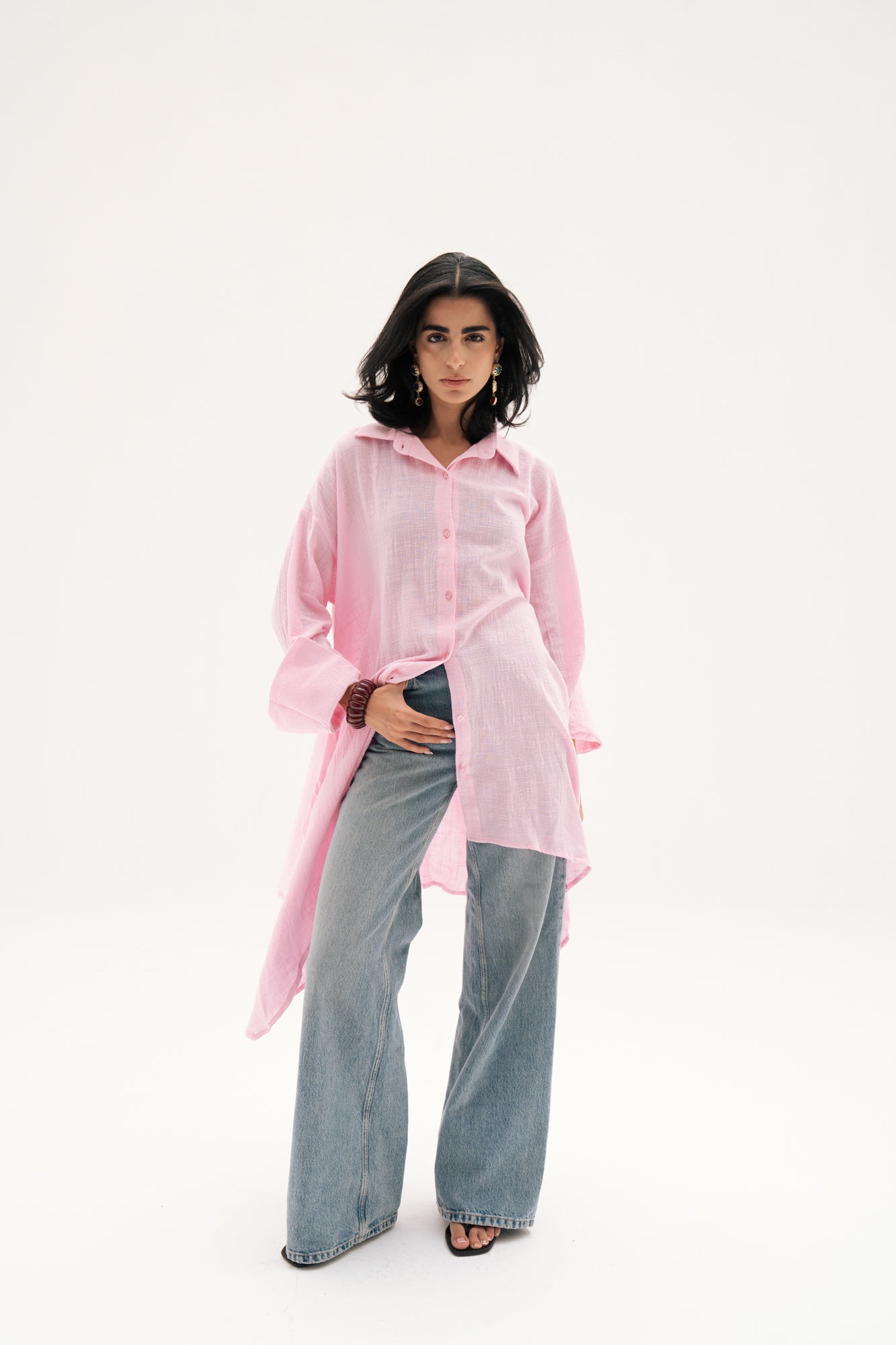 Asymmetric Linen Shirt in Pink