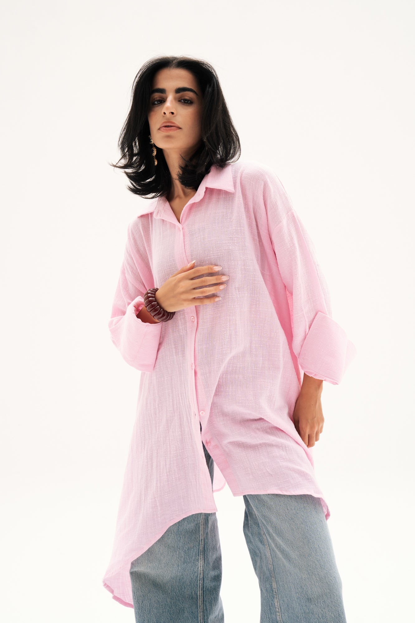 Asymmetric Linen Shirt in Pink