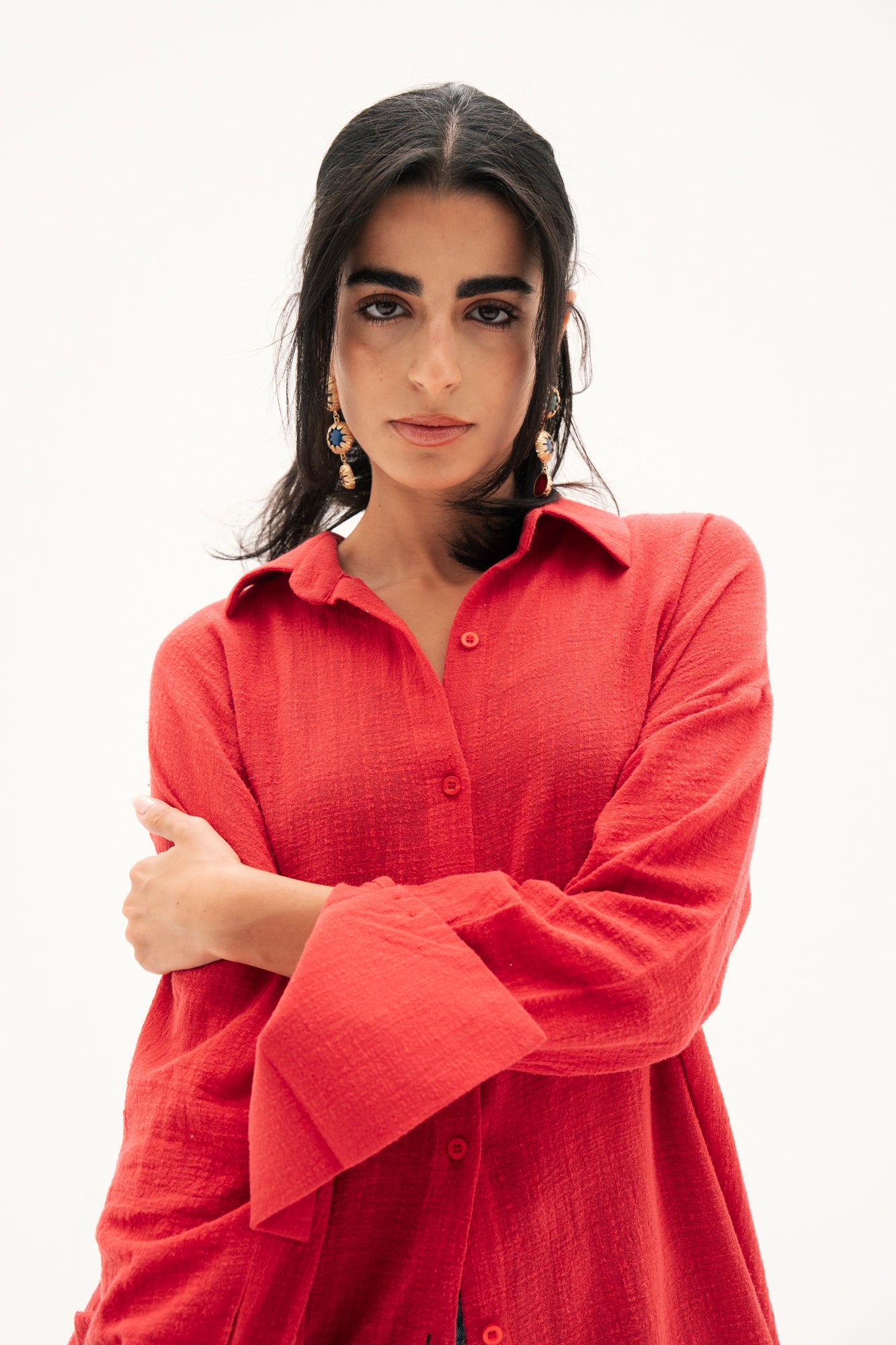 Asymmetric Linen Shirt in Red