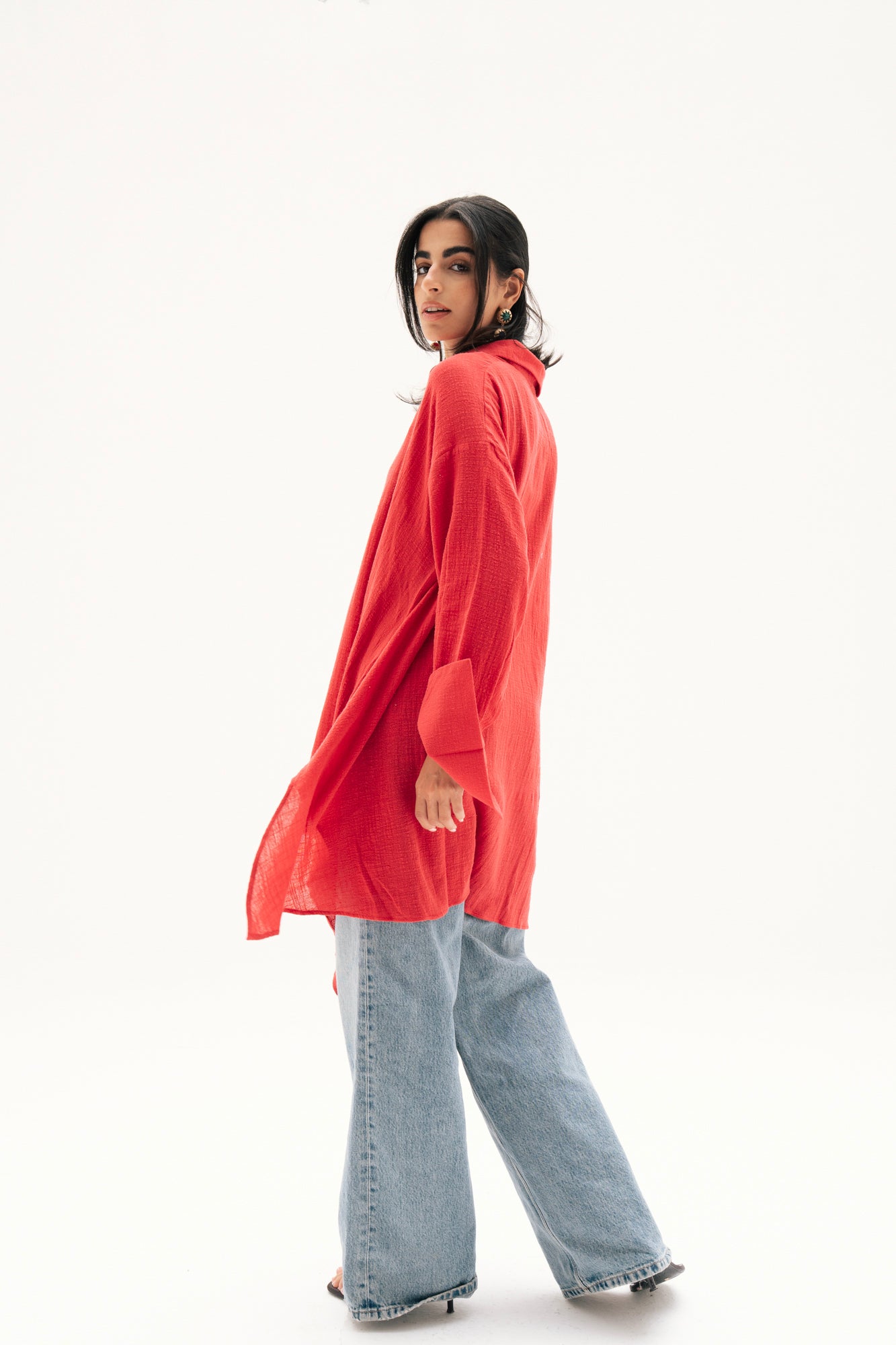 Asymmetric Linen Shirt in Red