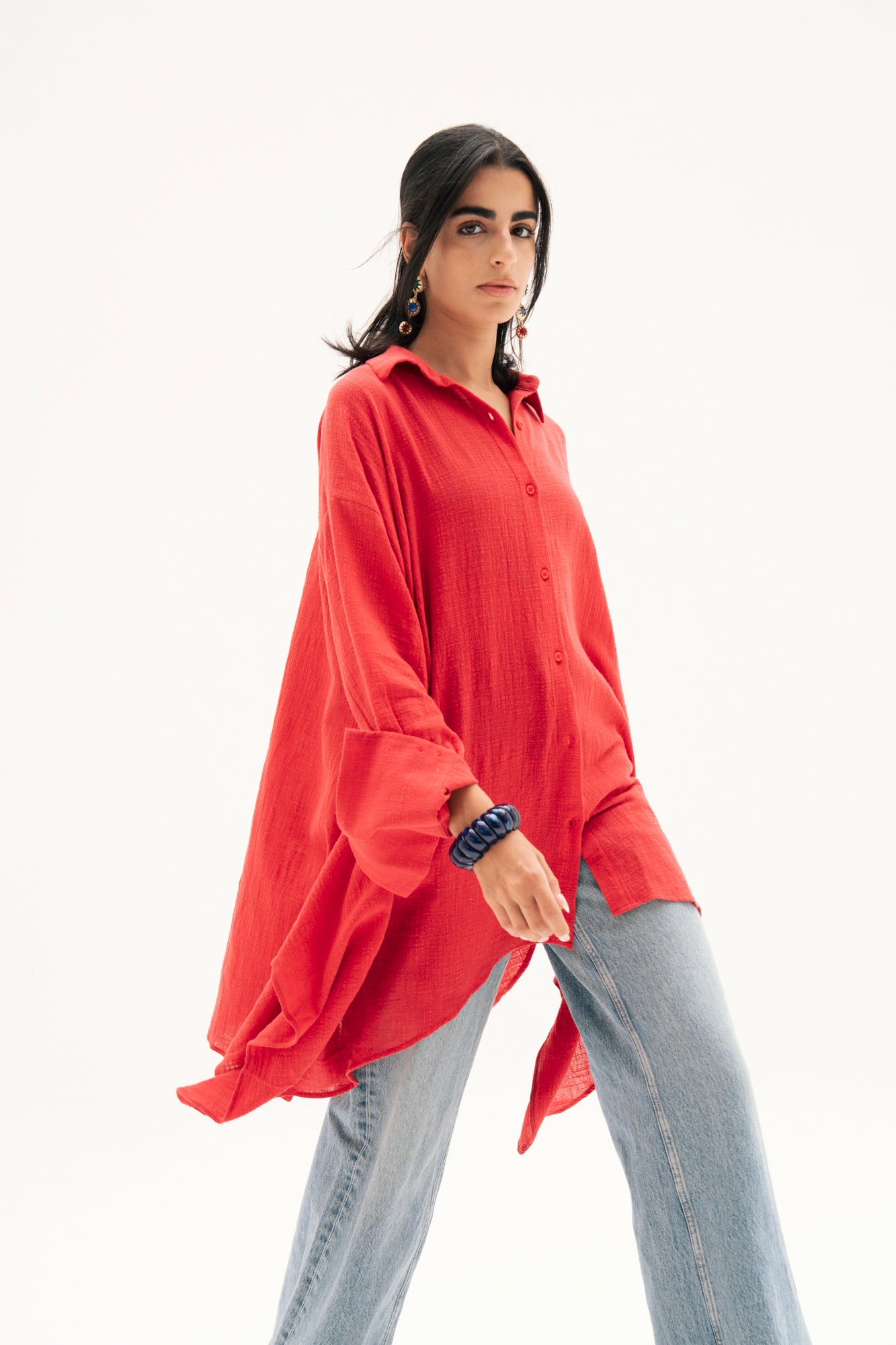Asymmetric Linen Shirt in Red