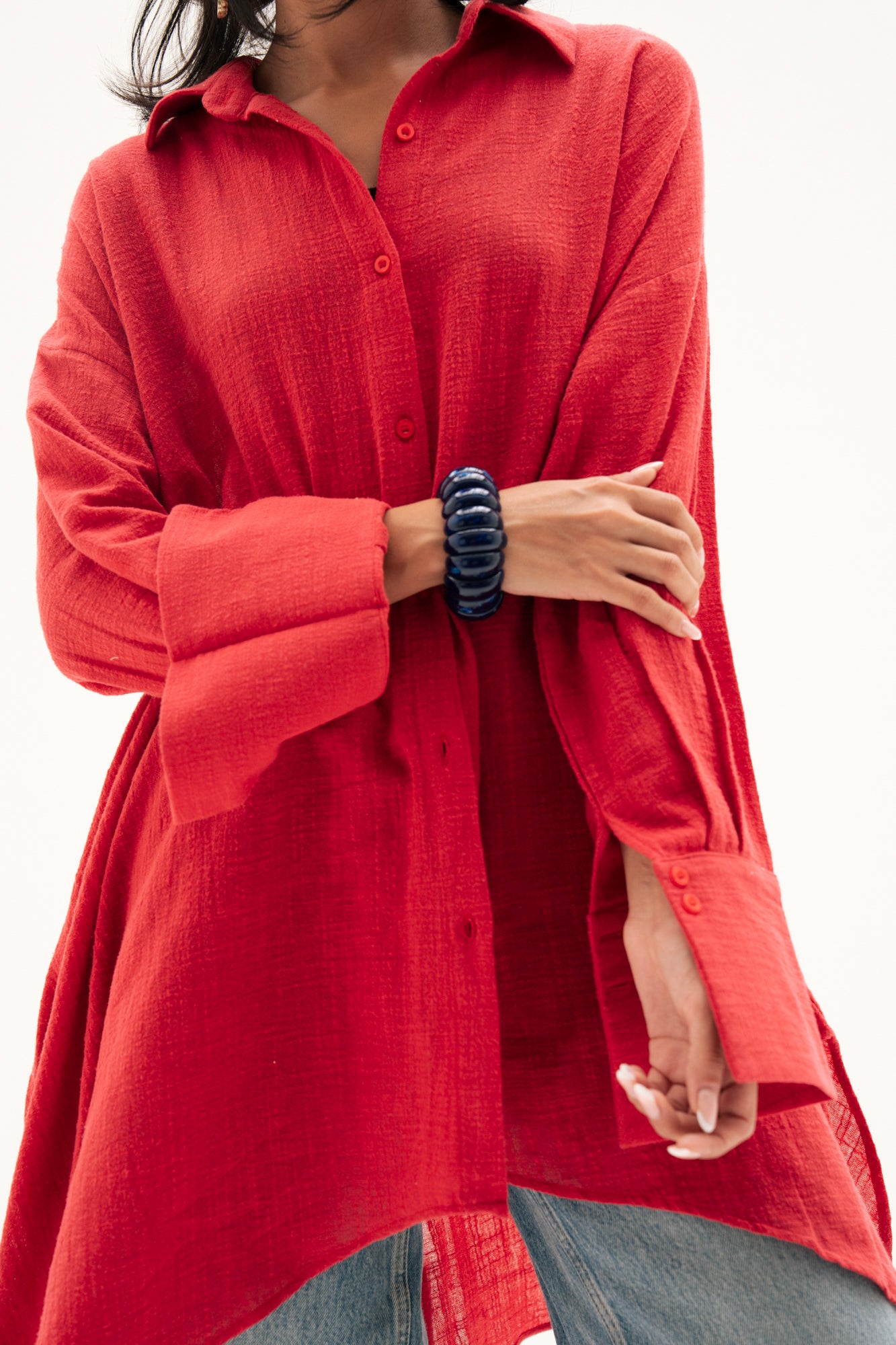 Asymmetric Linen Shirt in Red