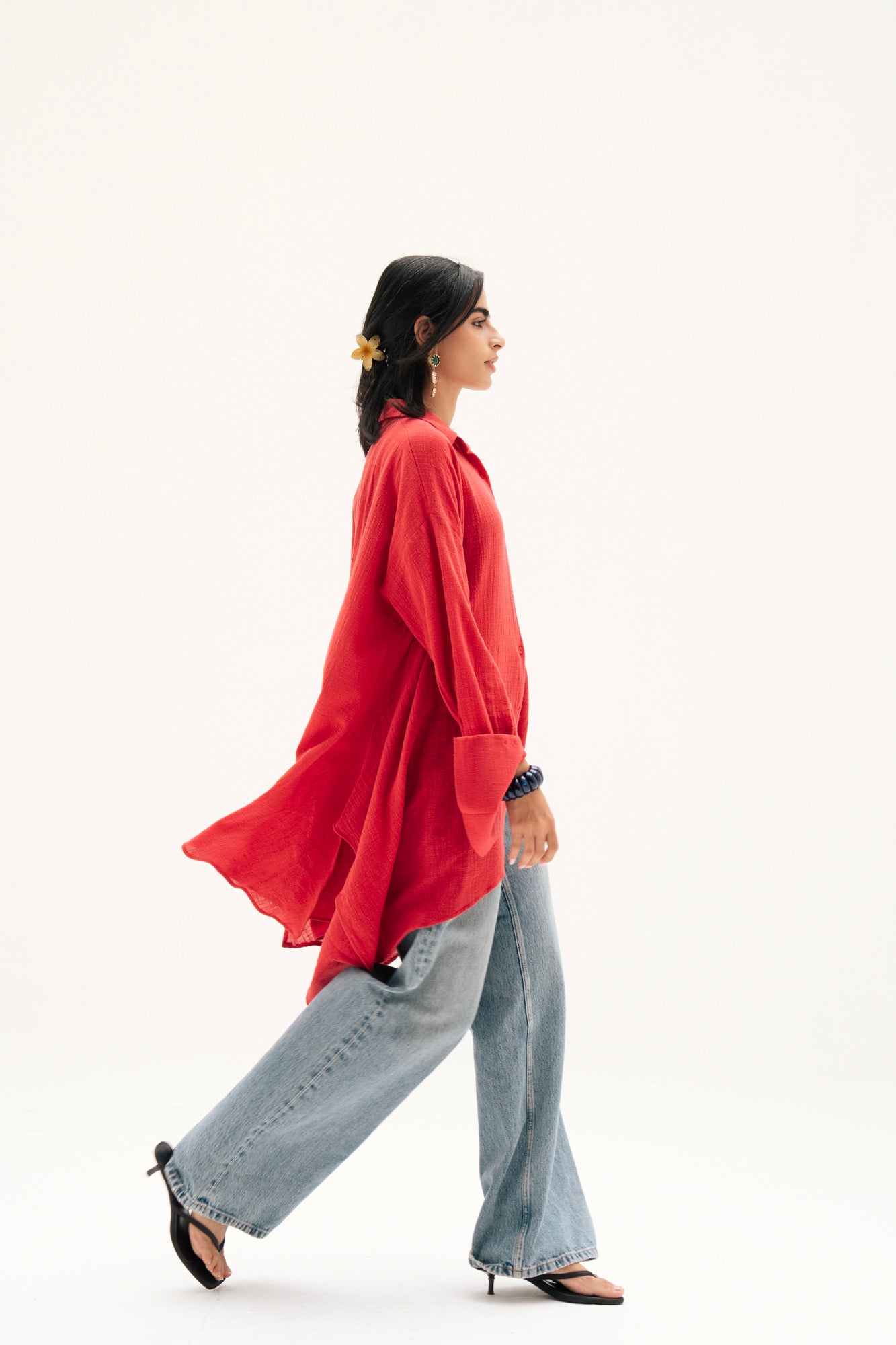 Asymmetric Linen Shirt in Red