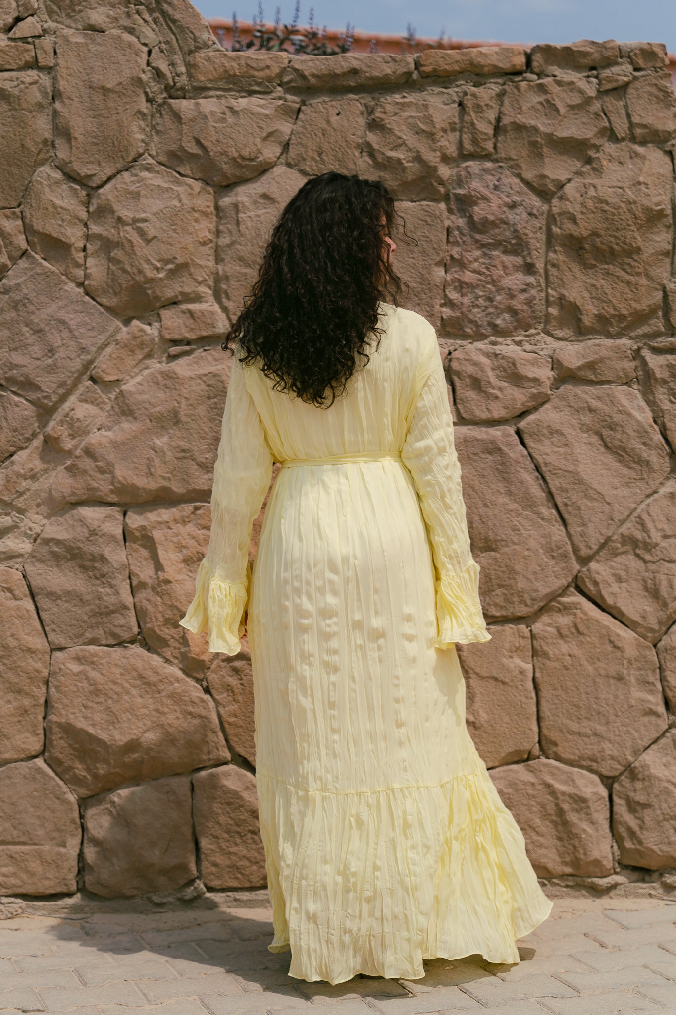 Sunshine Pleated Chiffon Dress in Yellow