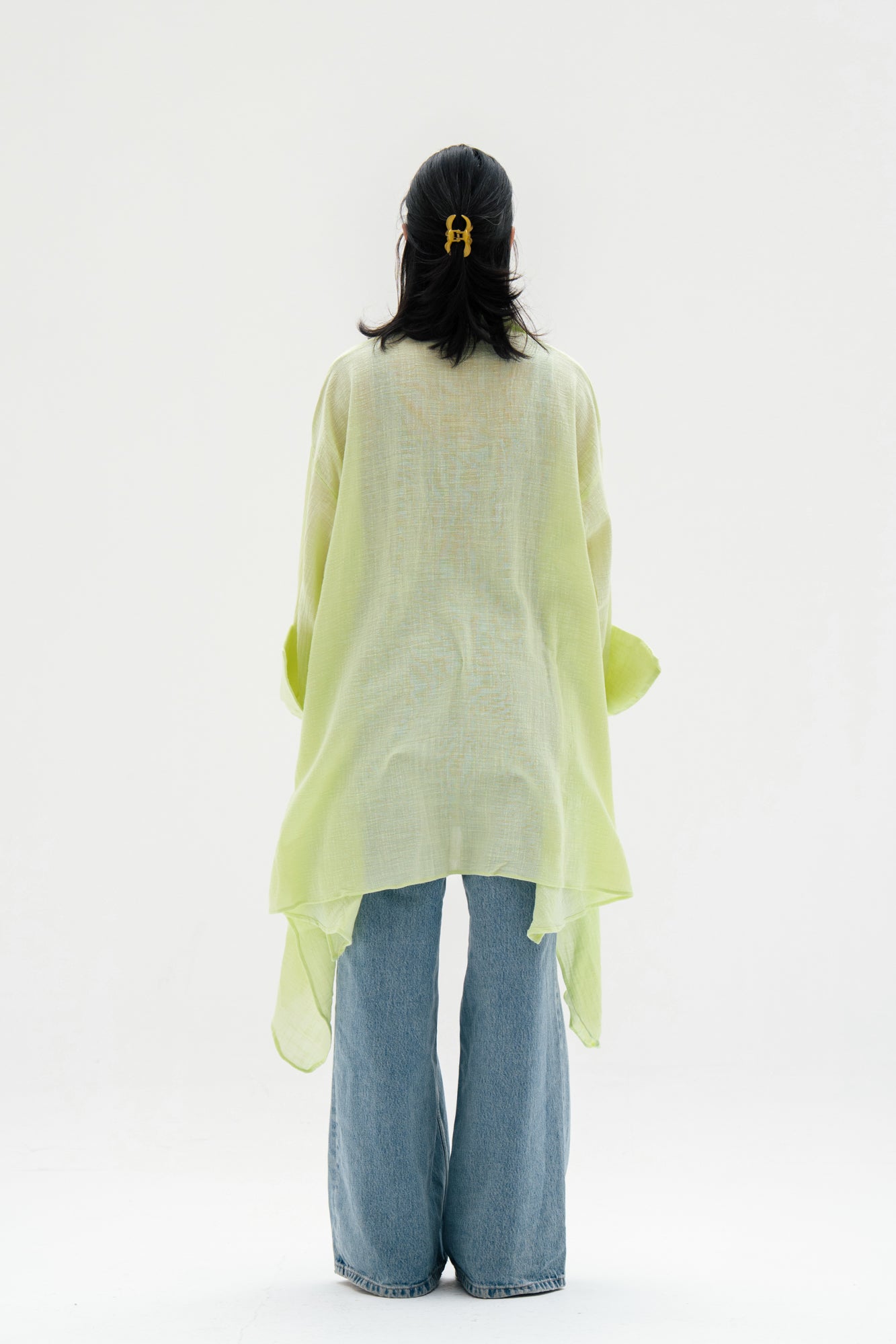 Asymmetric Linen Shirt in Apple Green