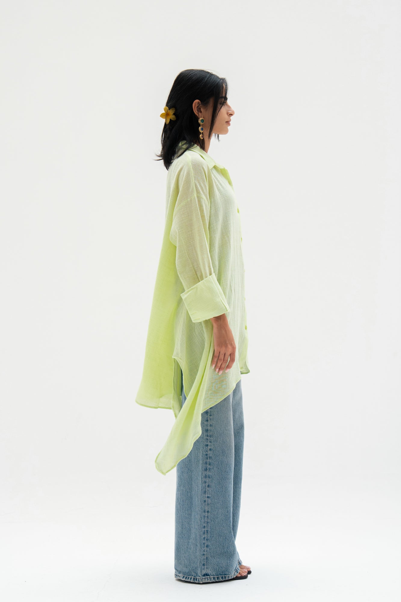 Asymmetric Linen Shirt in Apple Green