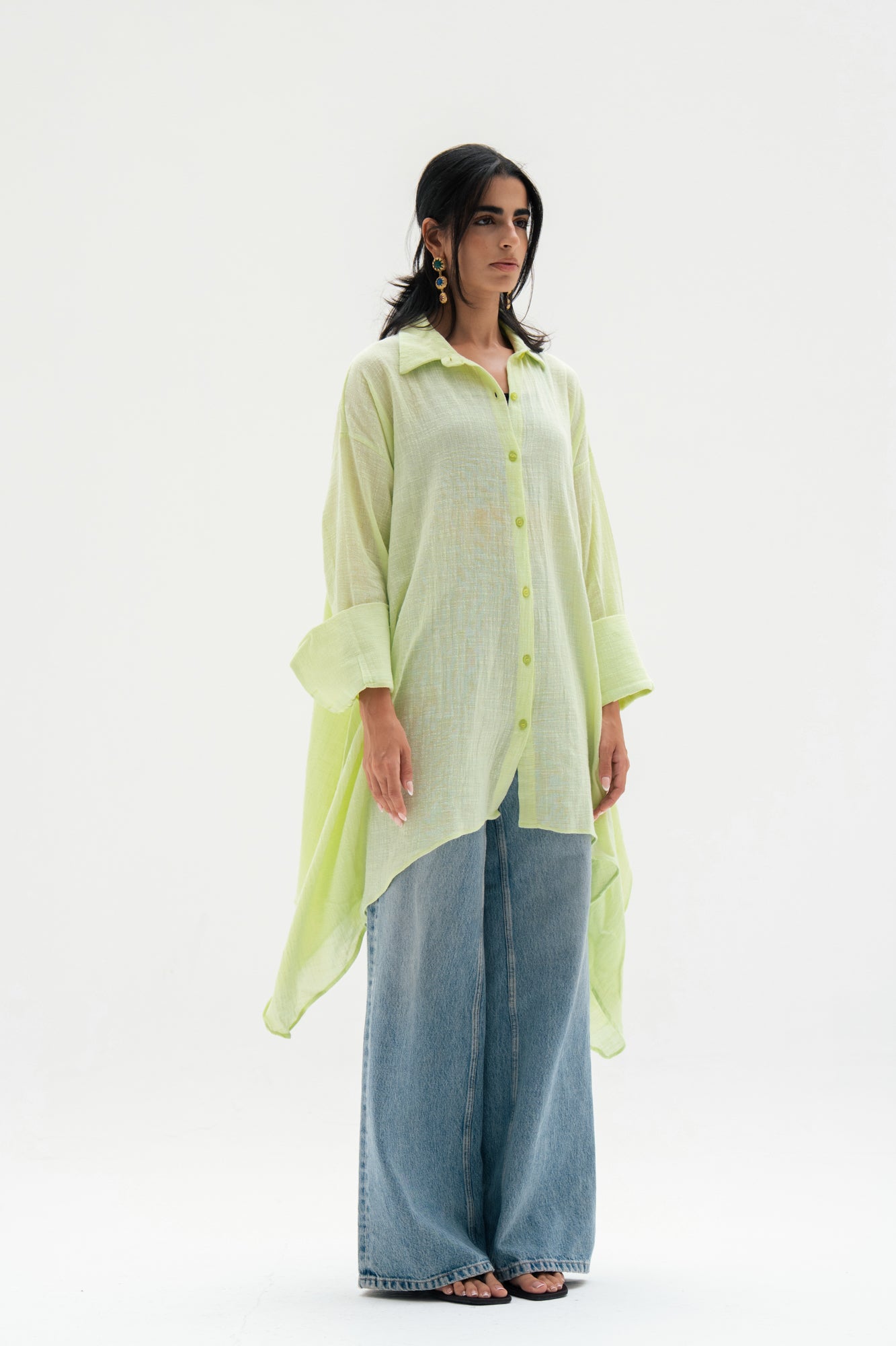 Asymmetric Linen Shirt in Apple Green