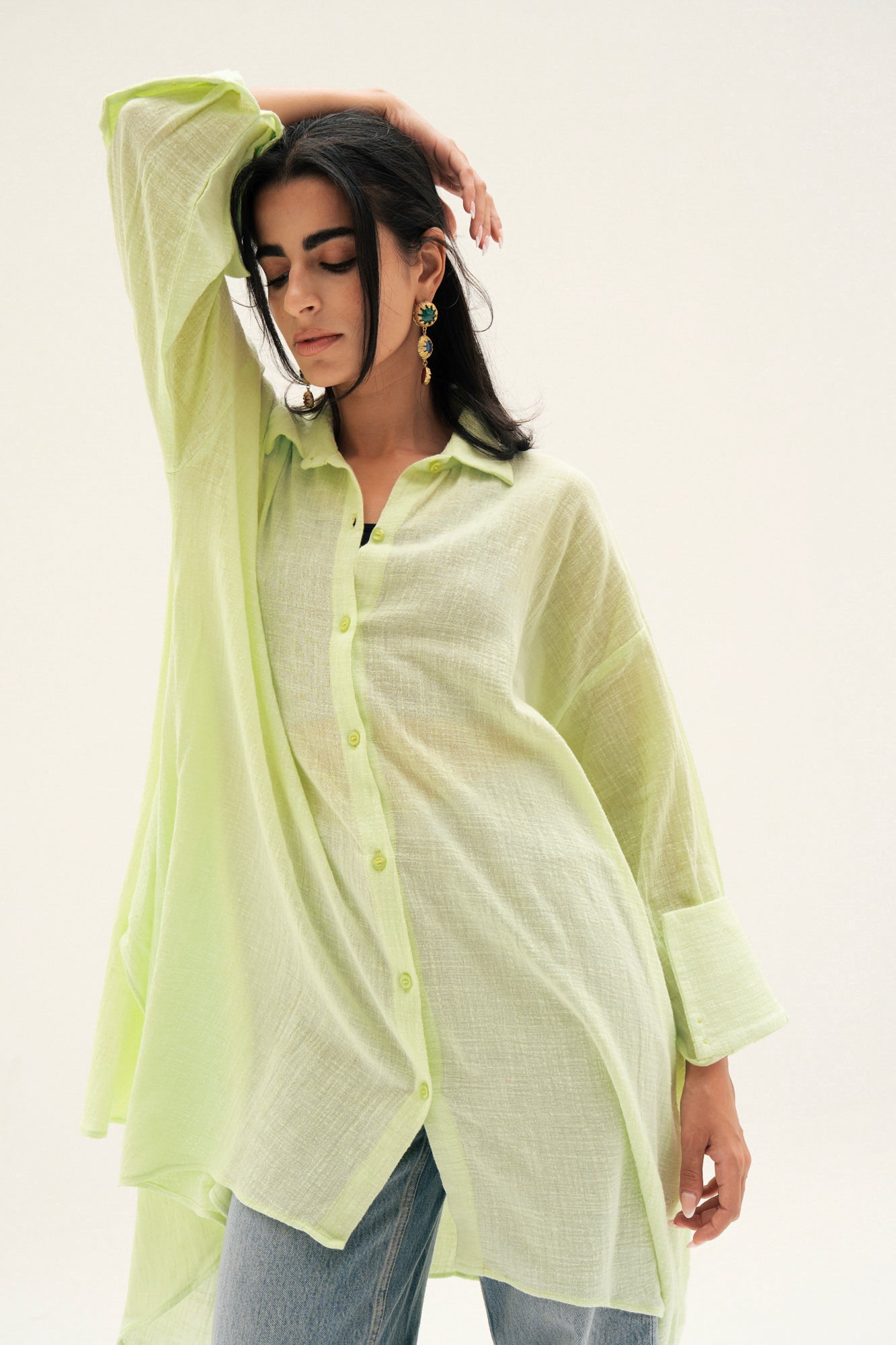 Asymmetric Linen Shirt in Apple Green