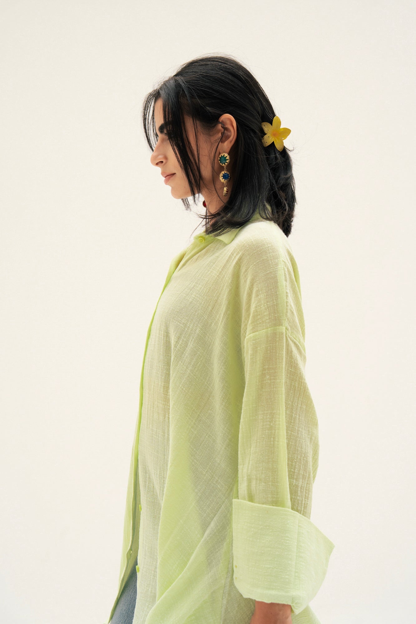Asymmetric Linen Shirt in Apple Green