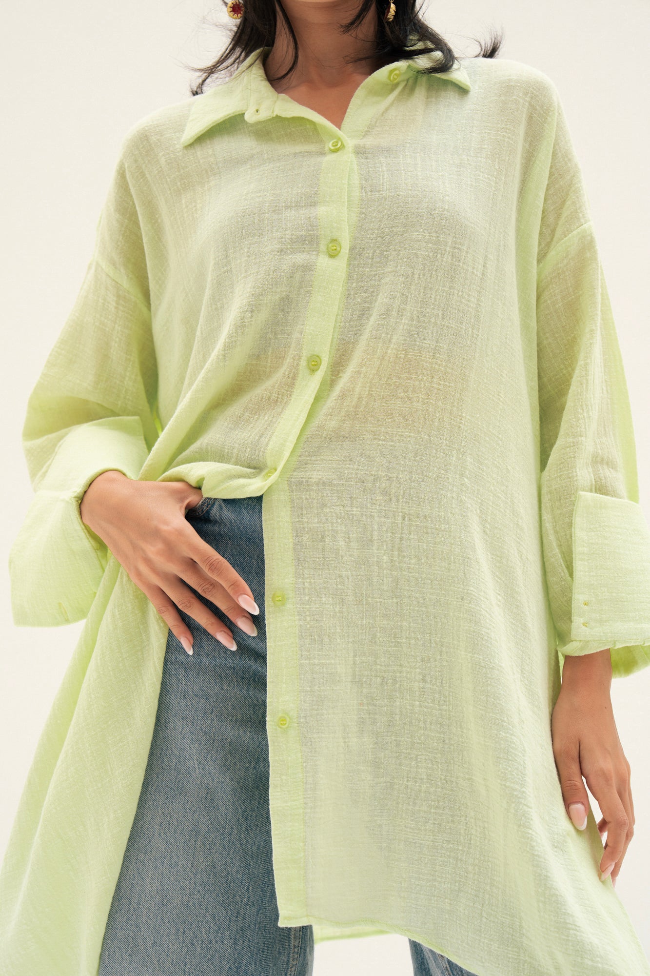 Asymmetric Linen Shirt in Apple Green