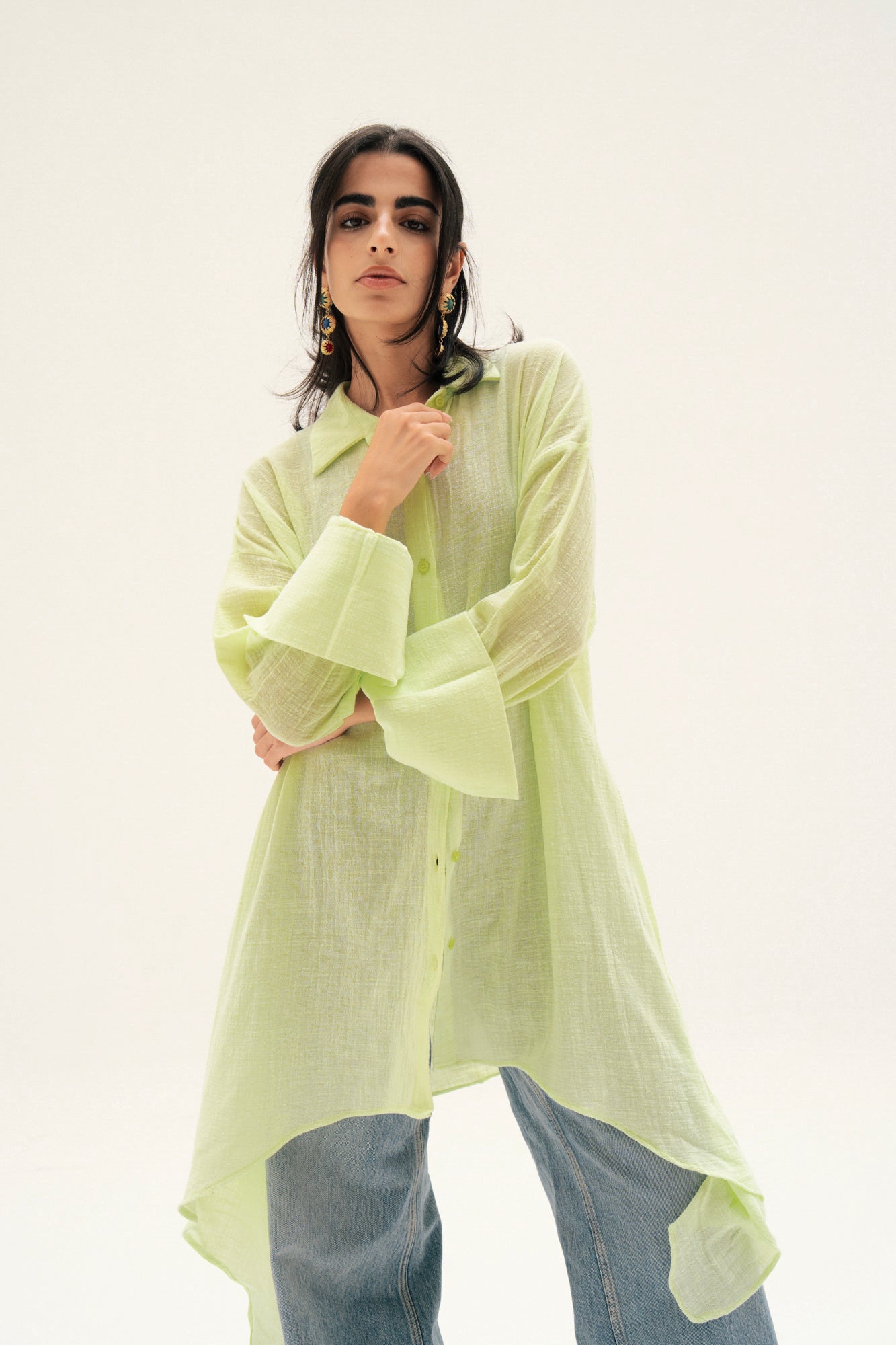 Asymmetric Linen Shirt in Apple Green