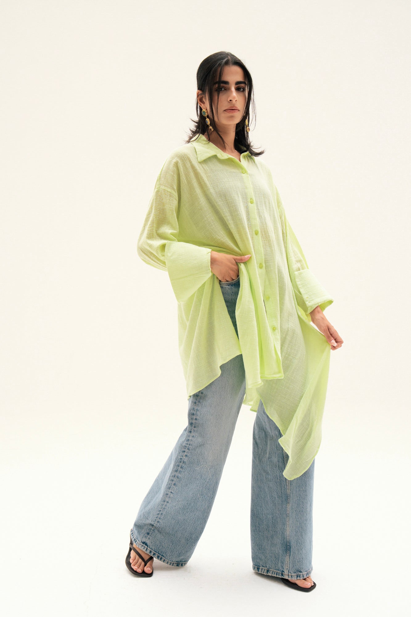 Asymmetric Linen Shirt in Apple Green