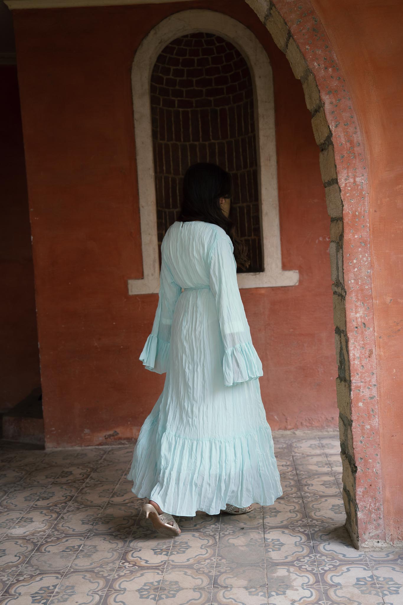 Sunshine Pleated Chiffon Dress in Aqua