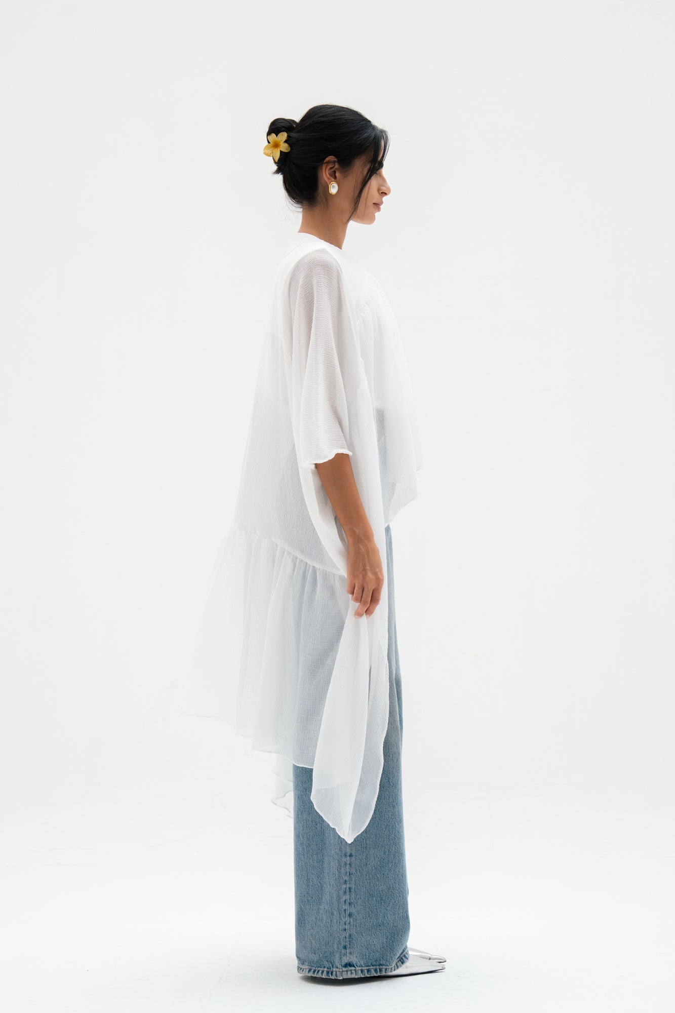 Asymmetric Chiffon Blouse in White