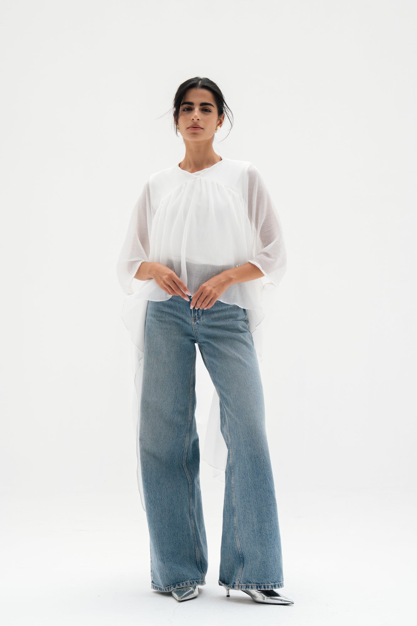 Asymmetric Chiffon Blouse in White