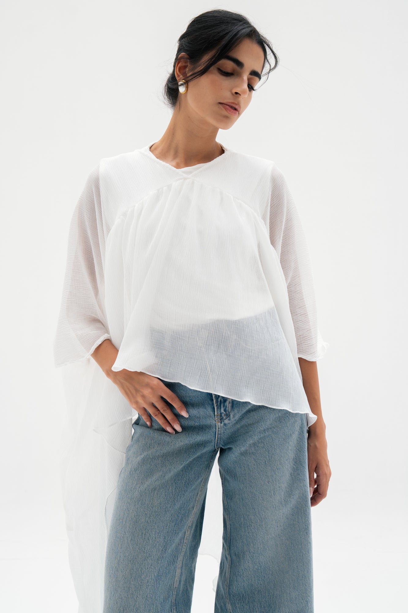 Asymmetric Chiffon Blouse in White