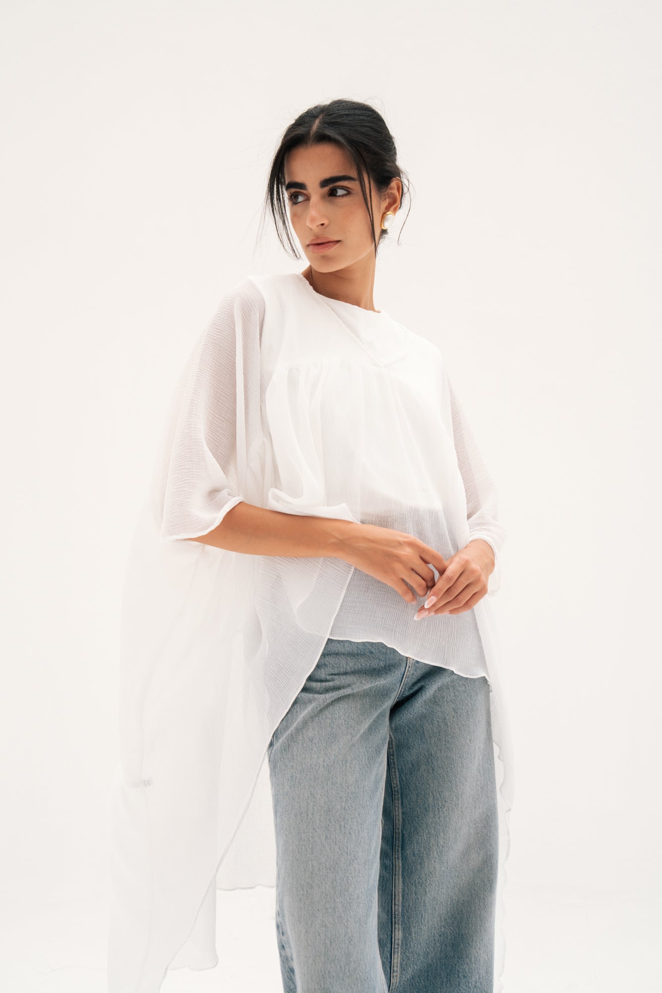 Asymmetric Chiffon Blouse in White