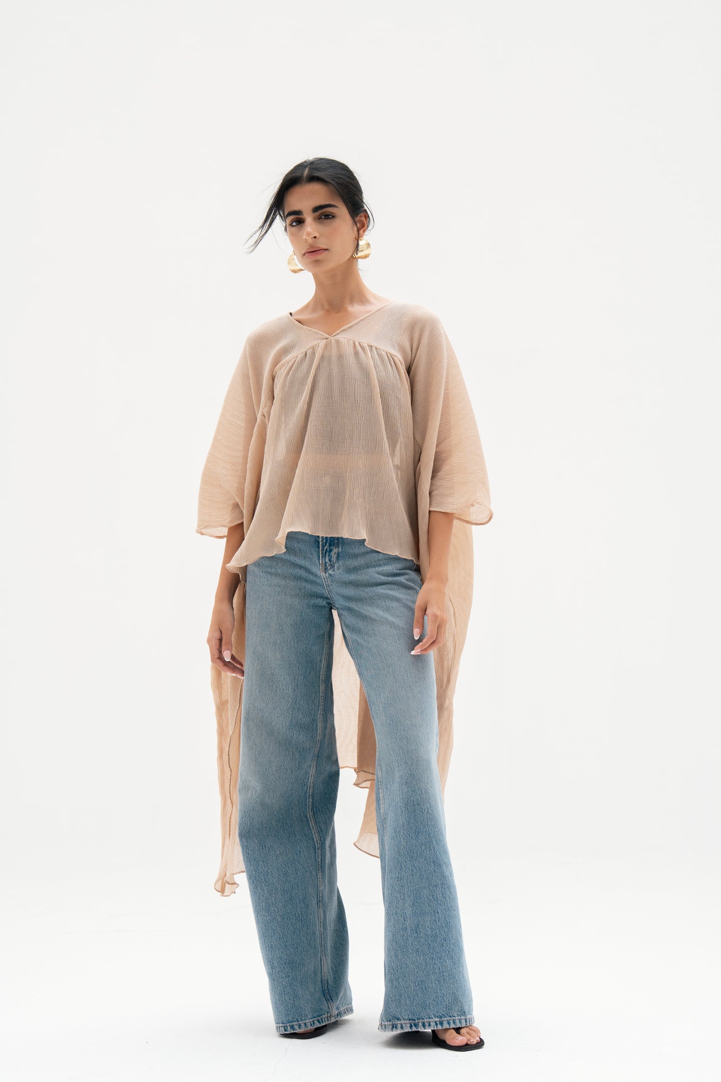 Asymmetric Chiffon Blouse in Beige