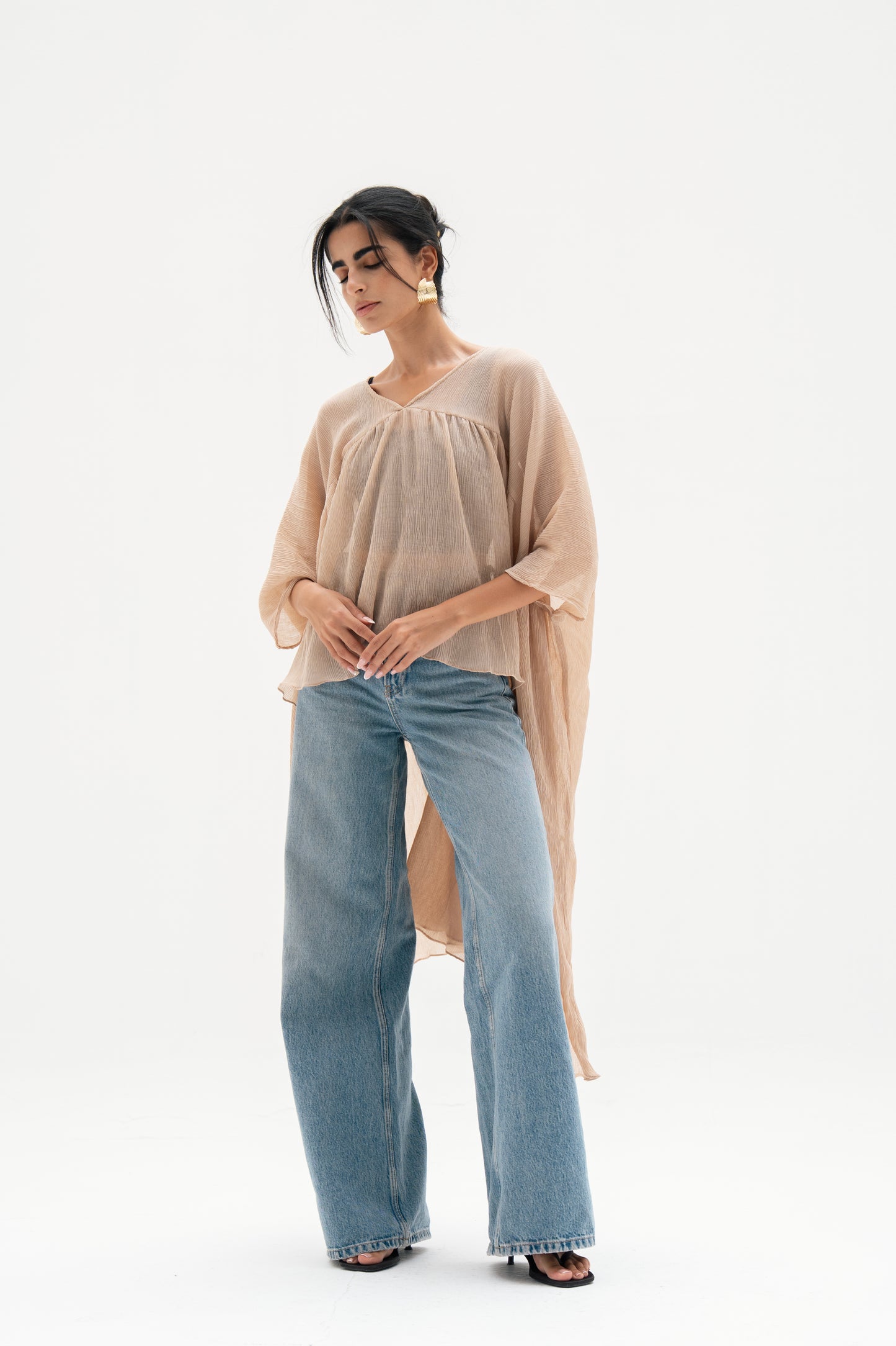 Asymmetric Chiffon Blouse in Beige