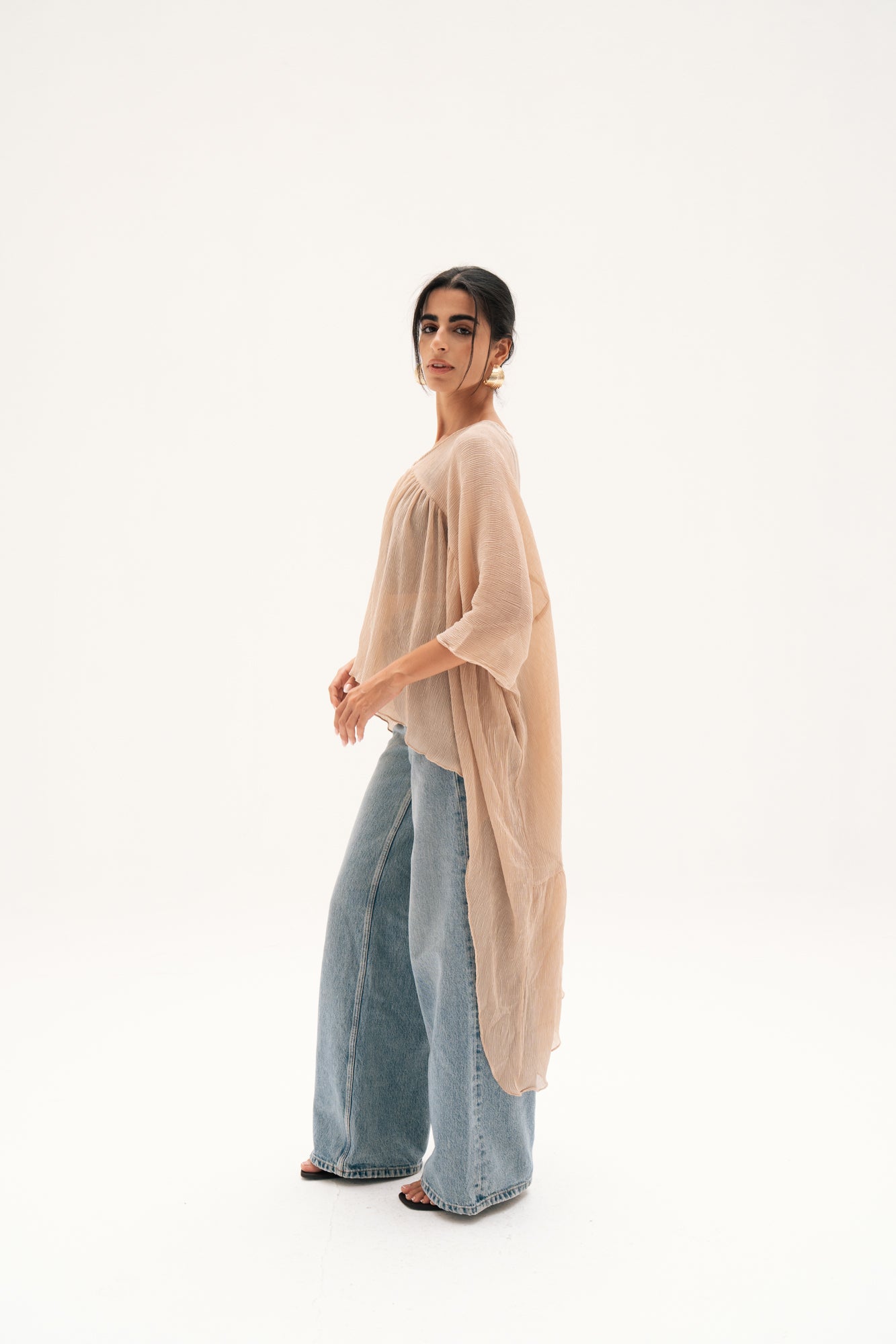 Asymmetric Chiffon Blouse in Beige