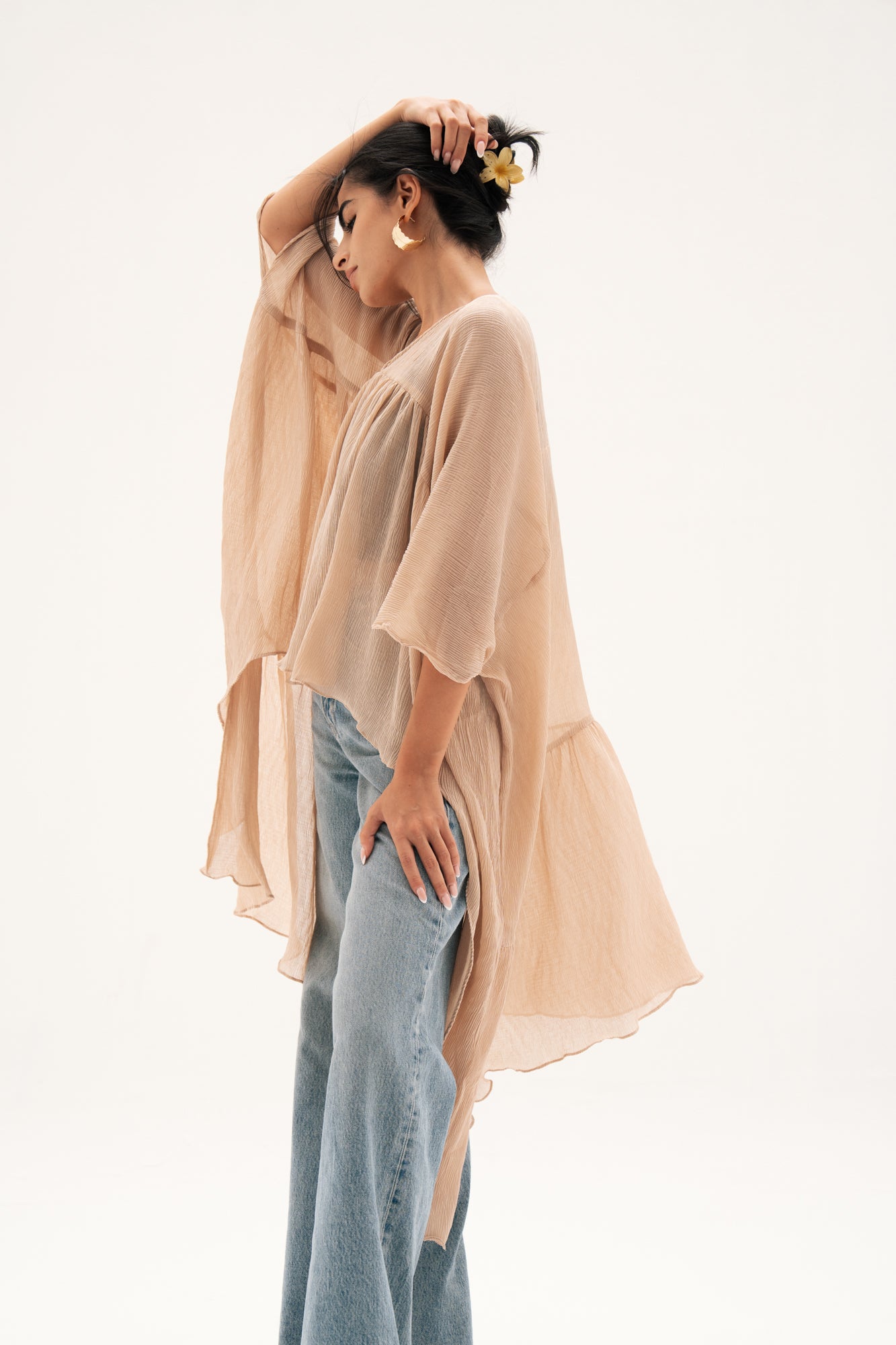 Asymmetric Chiffon Blouse in Beige