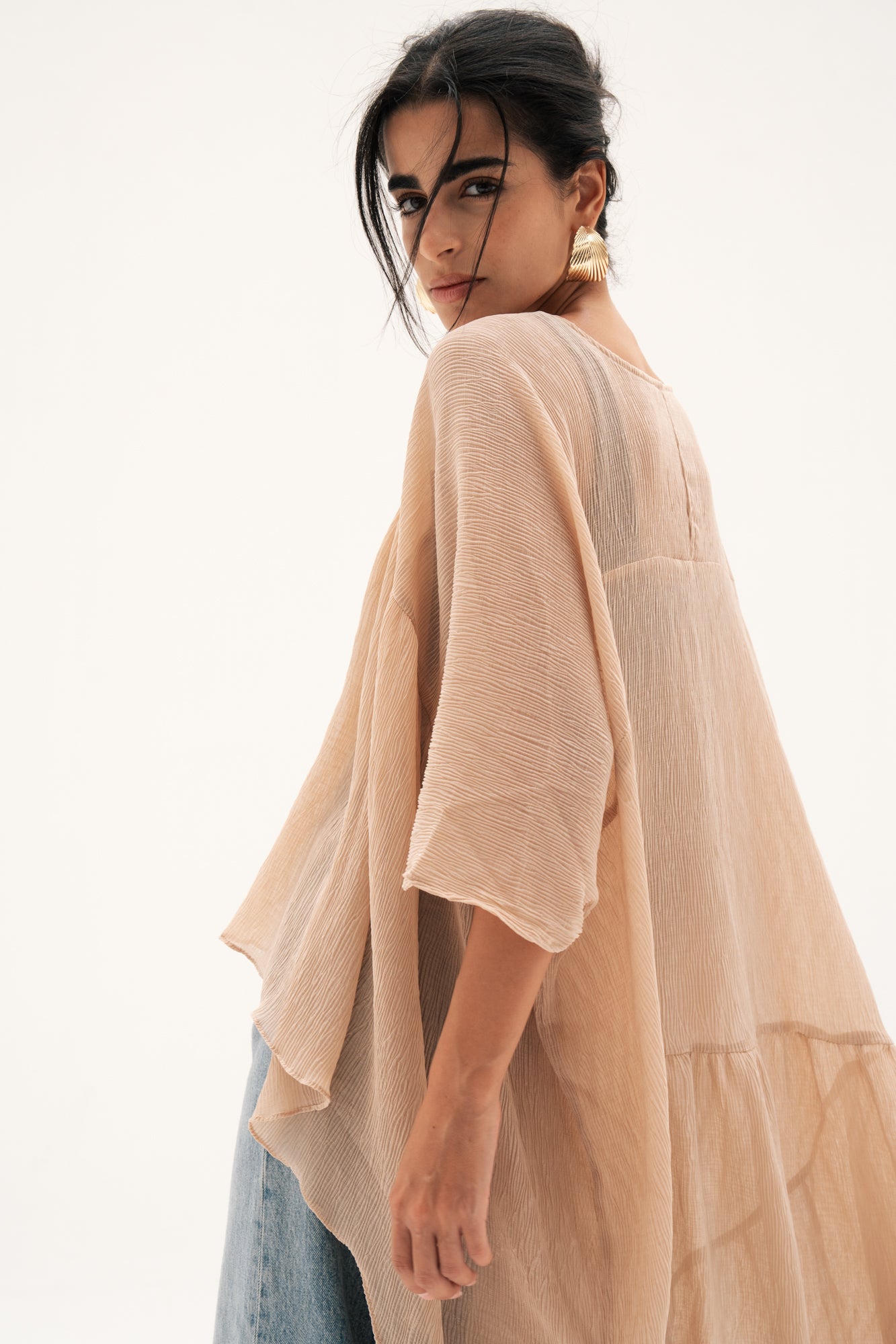 Asymmetric Chiffon Blouse in Beige
