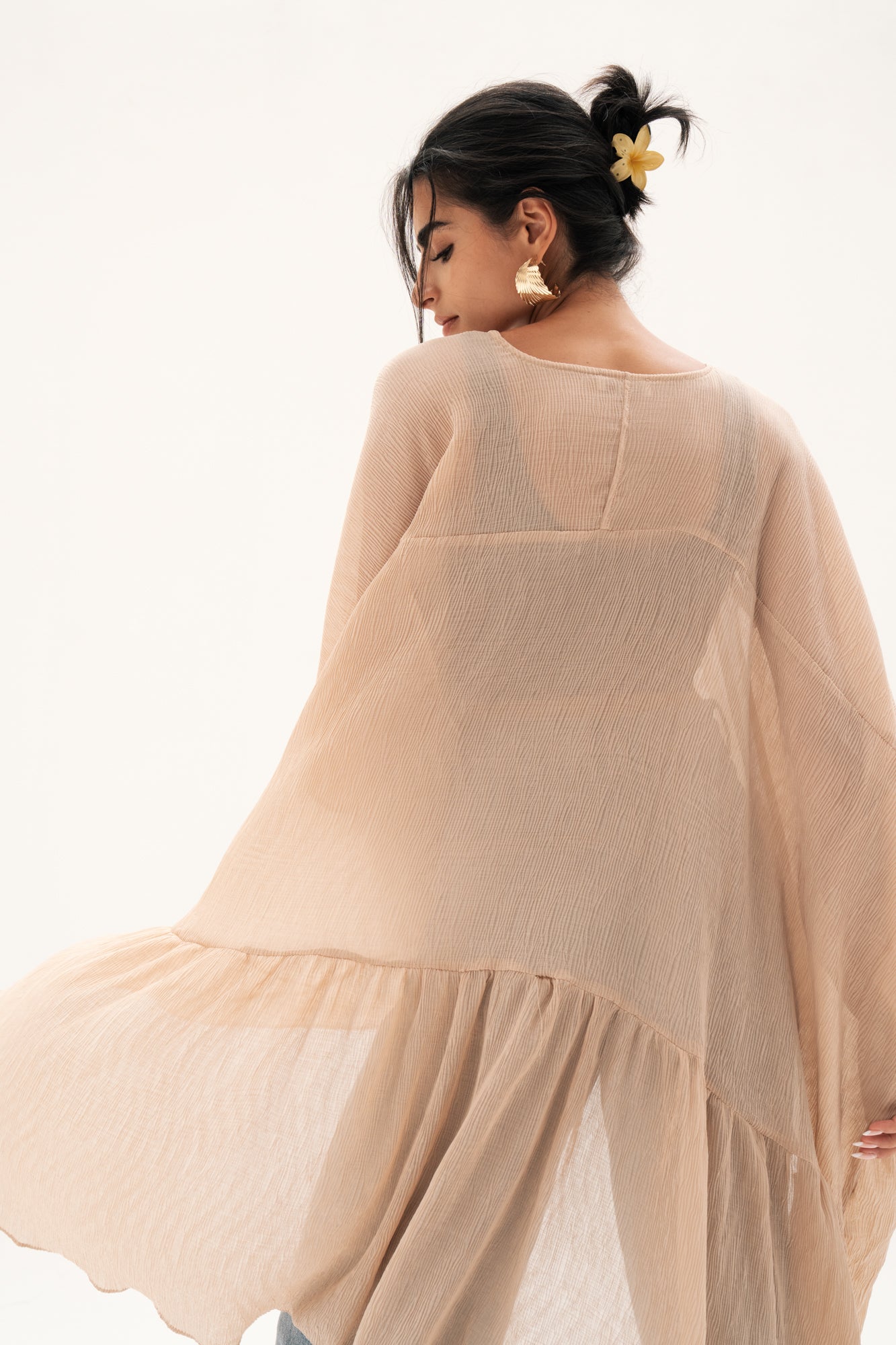 Asymmetric Chiffon Blouse in Beige