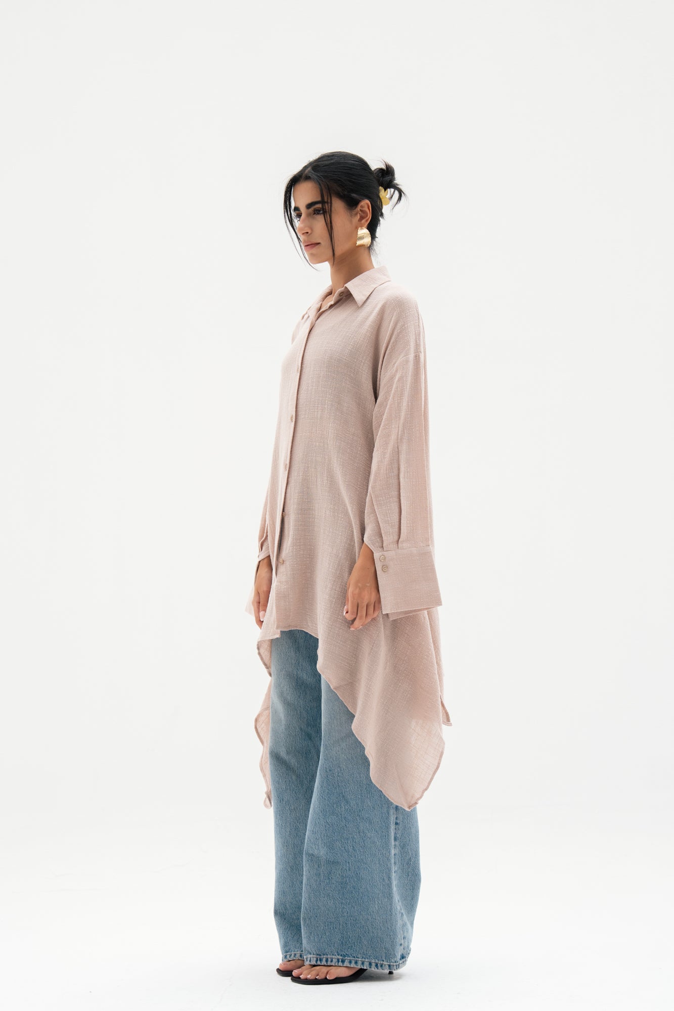 Asymmetric Linen Shirt in Beige