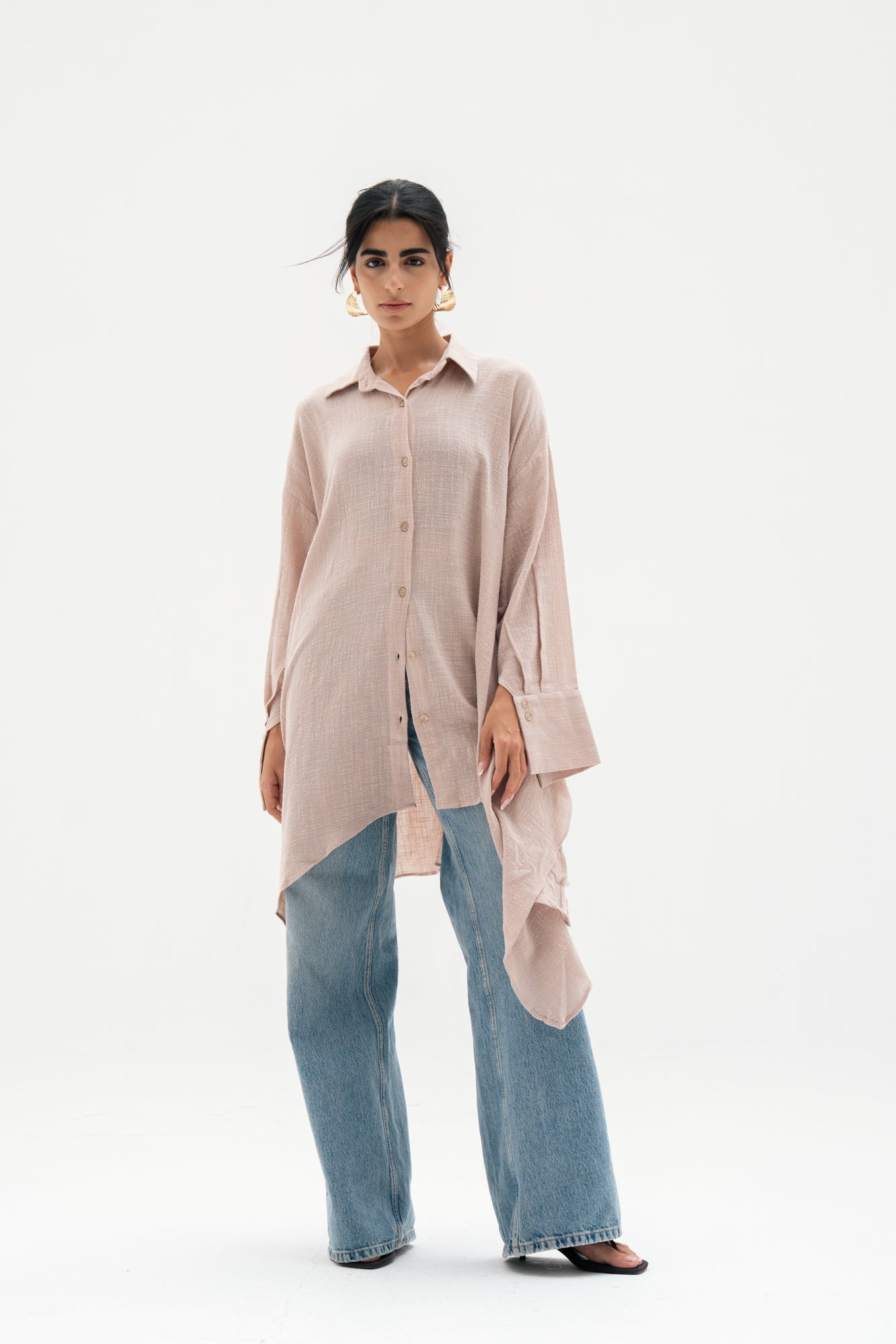 Asymmetric Linen Shirt in Beige