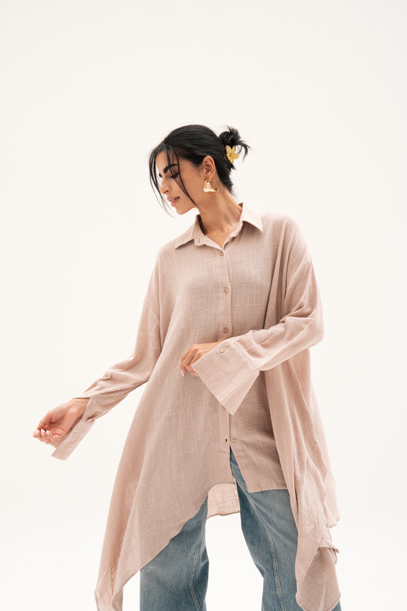 Asymmetric Linen Shirt in Beige