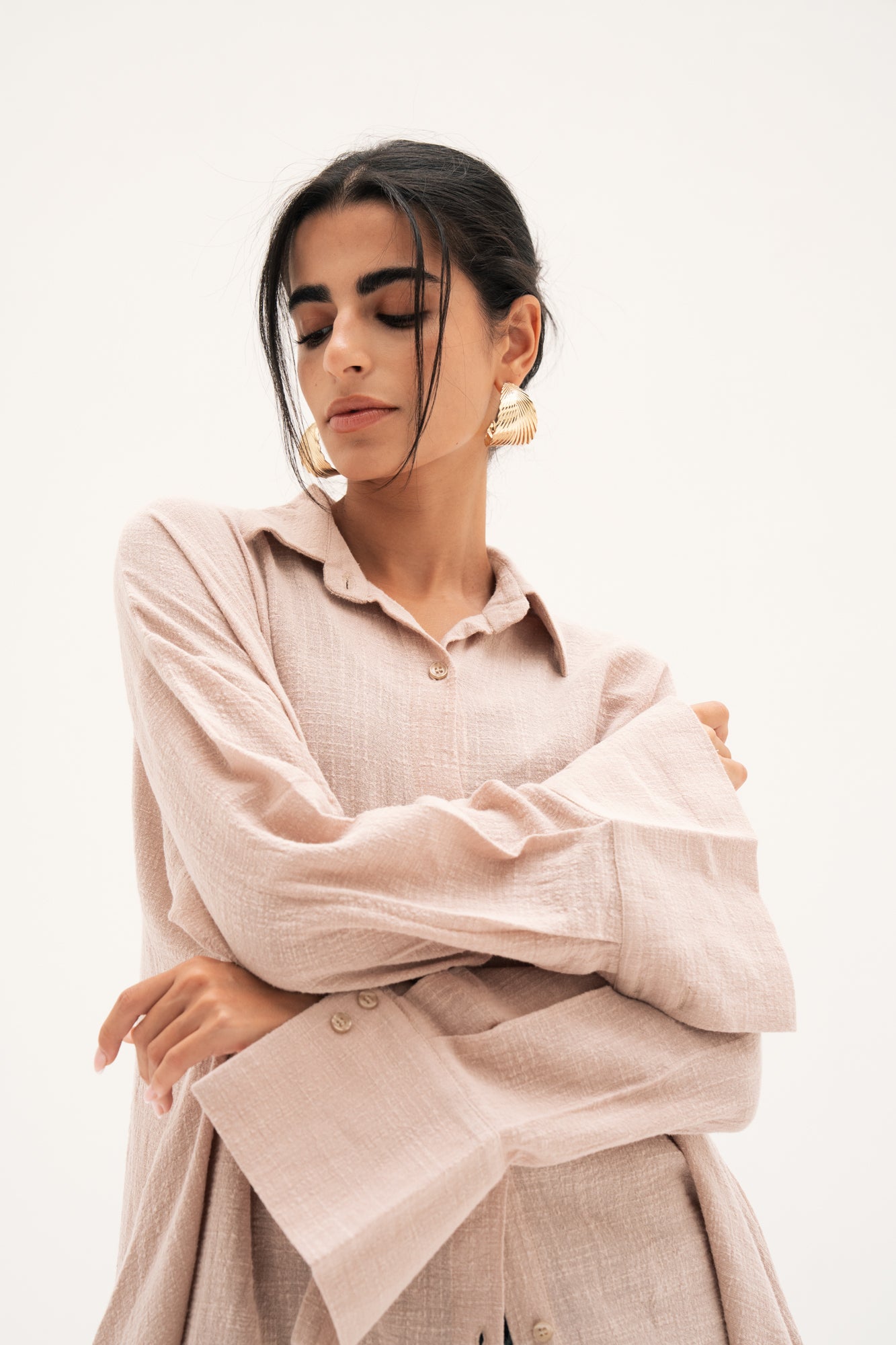 Asymmetric Linen Shirt in Beige