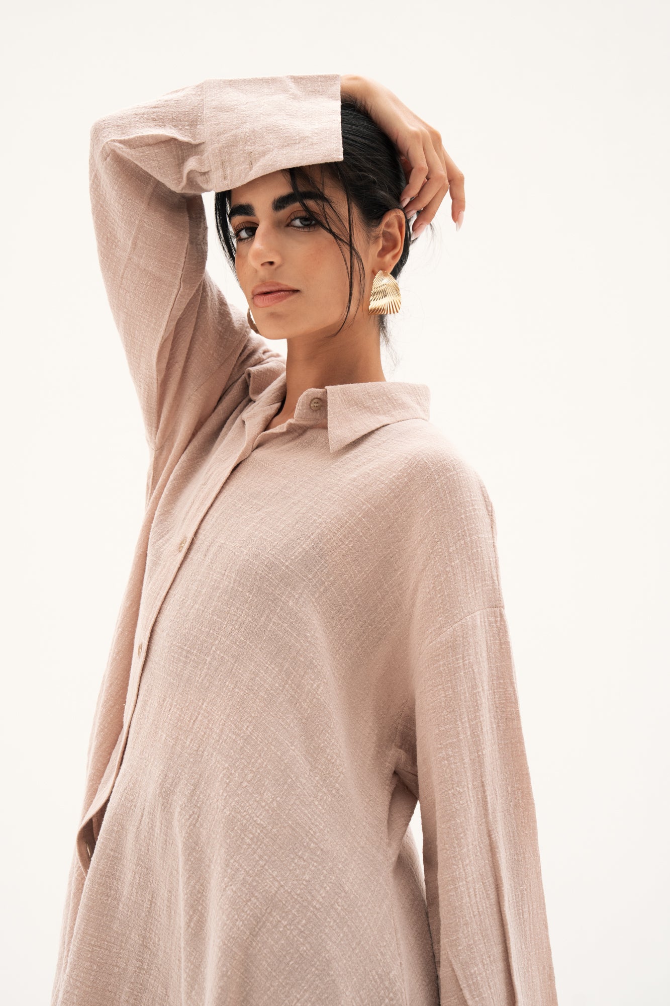 Asymmetric Linen Shirt in Beige