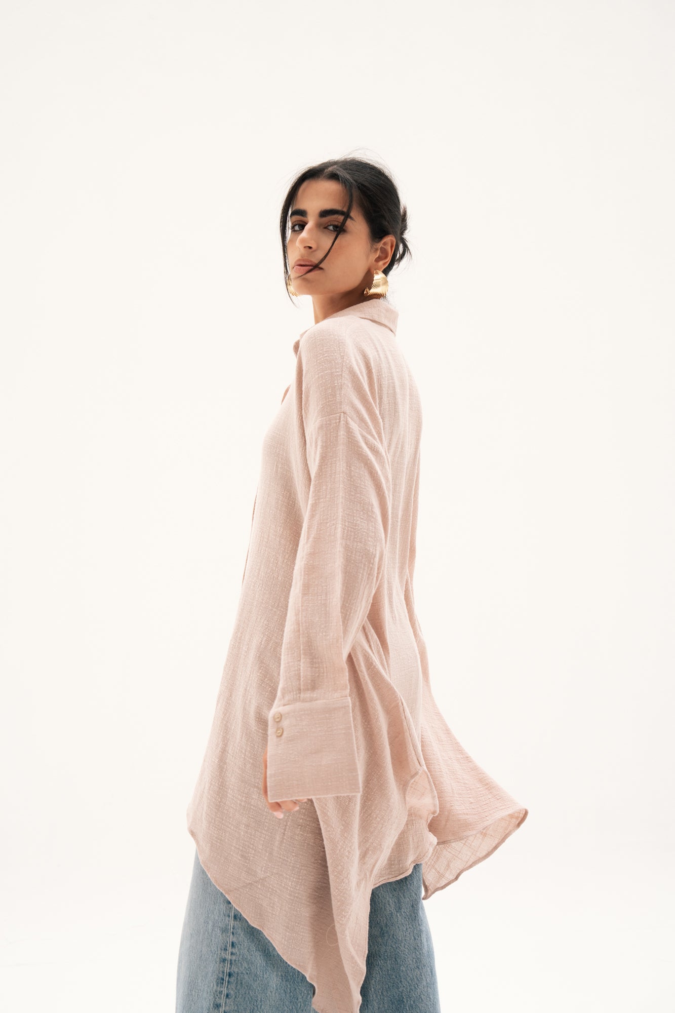 Asymmetric Linen Shirt in Beige
