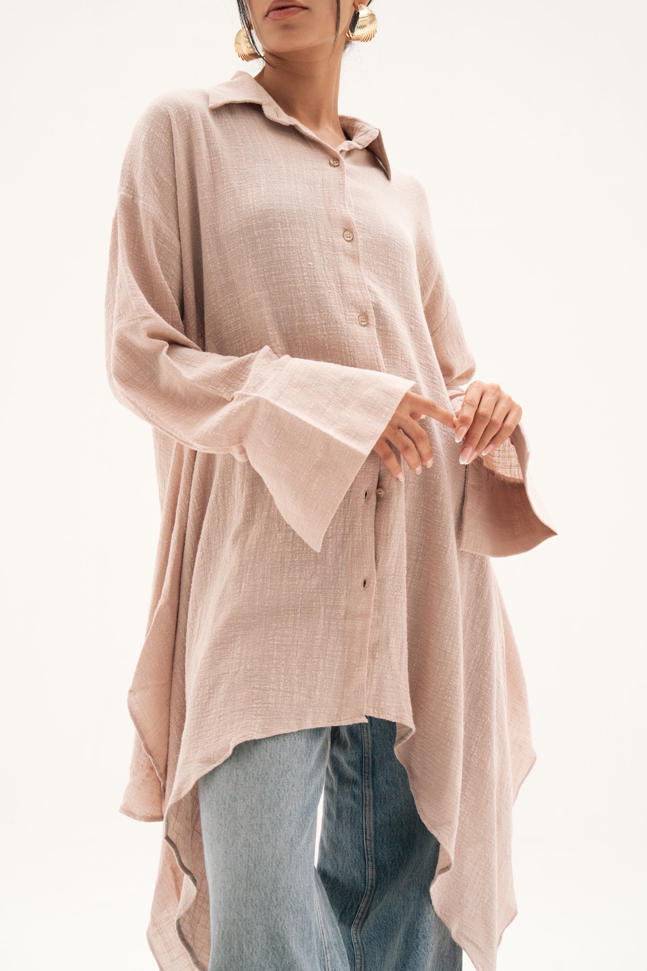Asymmetric Linen Shirt in Beige