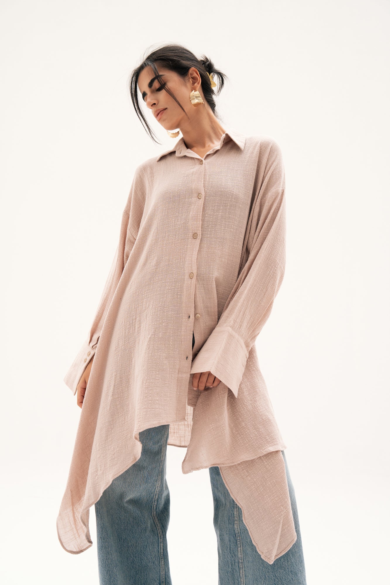 Asymmetric Linen Shirt in Beige