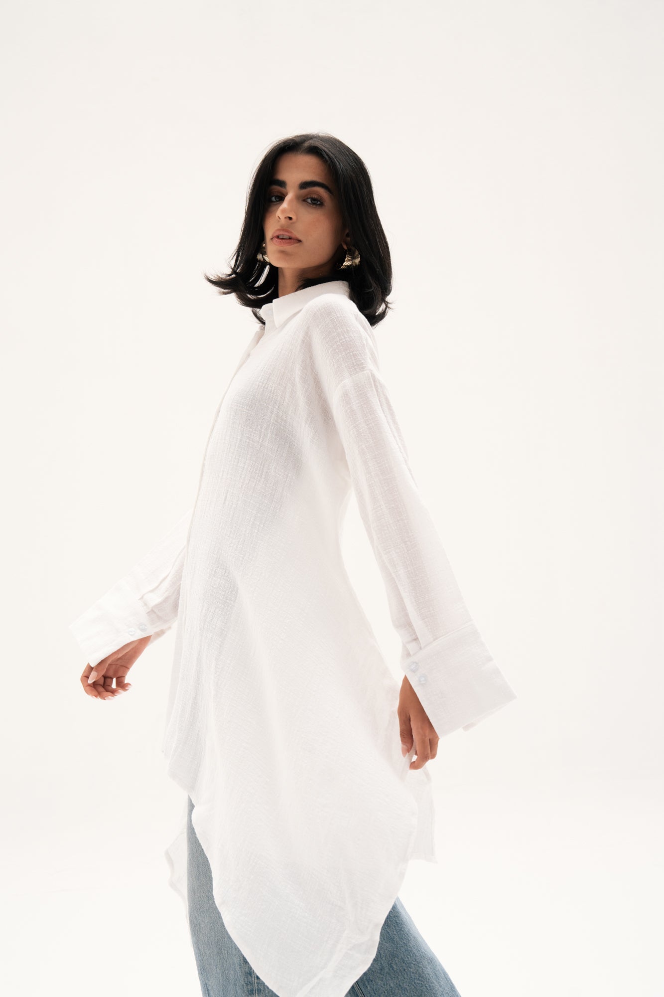 Asymmetric Linen Shirt in White