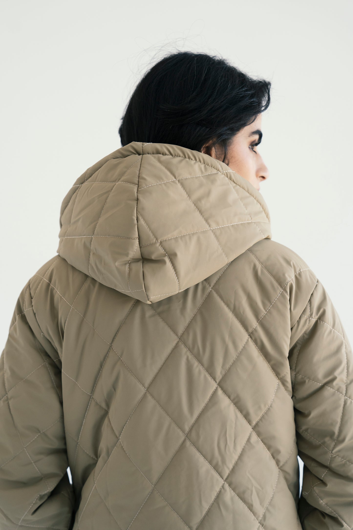 Hooded Puffer Jacket in Beige