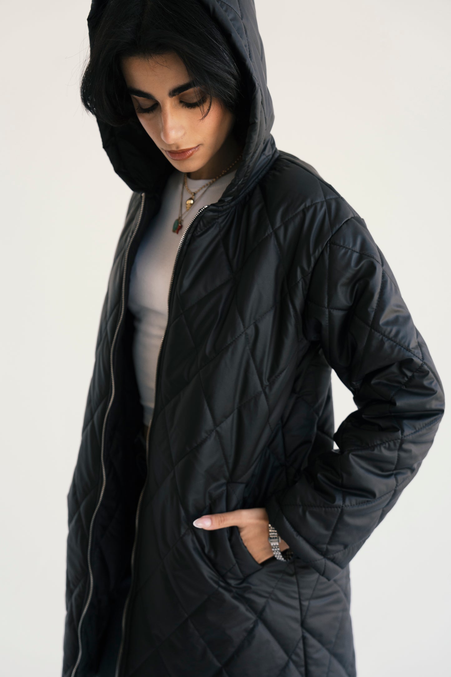 Hooded Puffer Jacket in Black