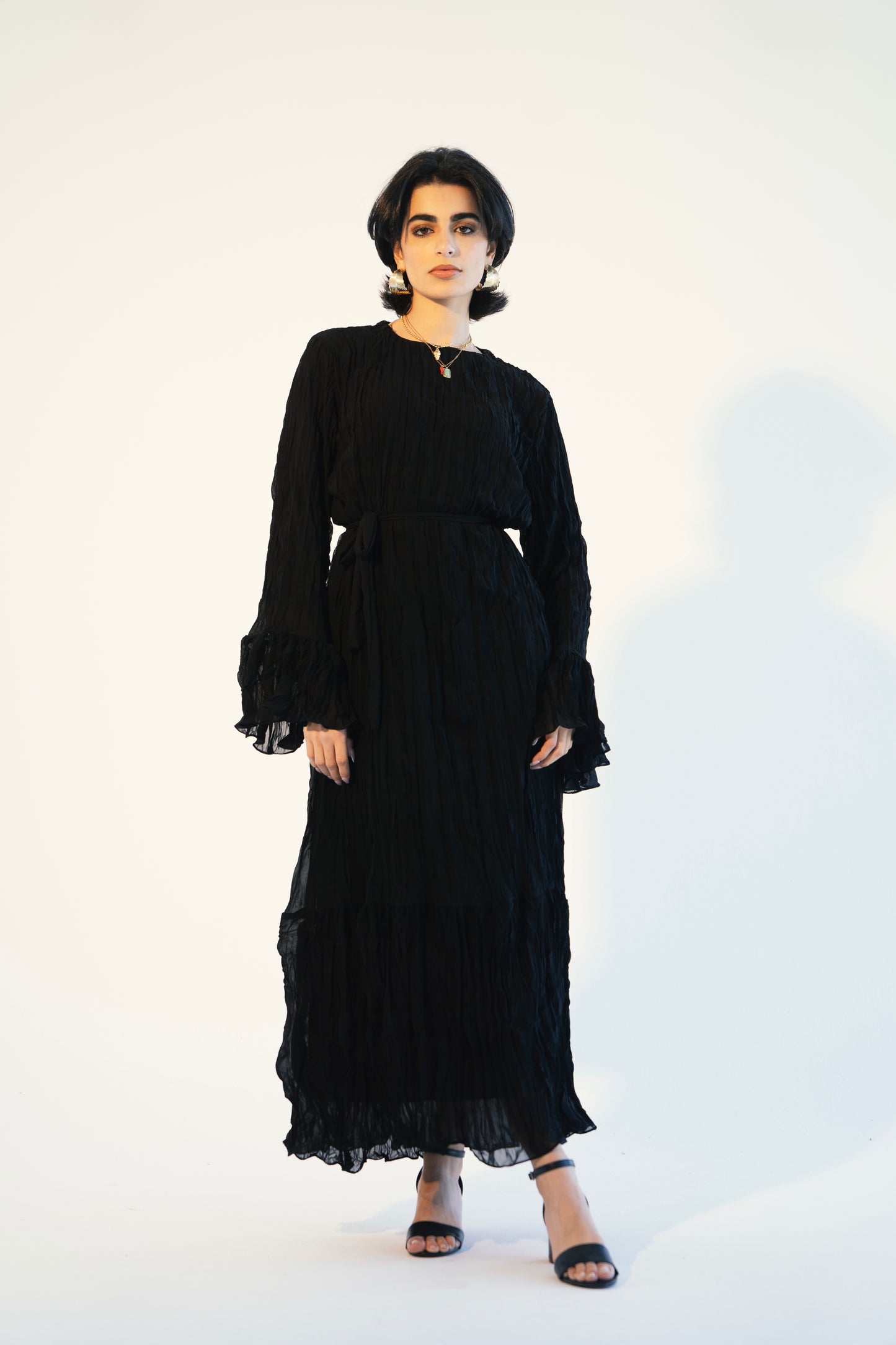 Sunshine Pleated Chiffon Dress in Black