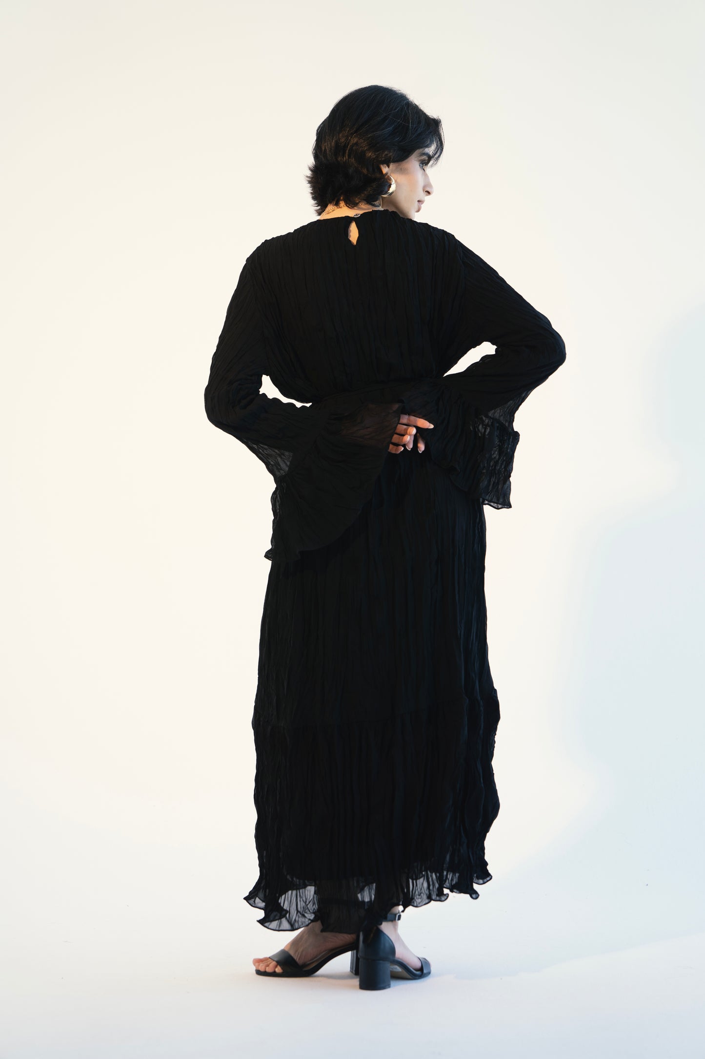 Sunshine Pleated Chiffon Dress in Black