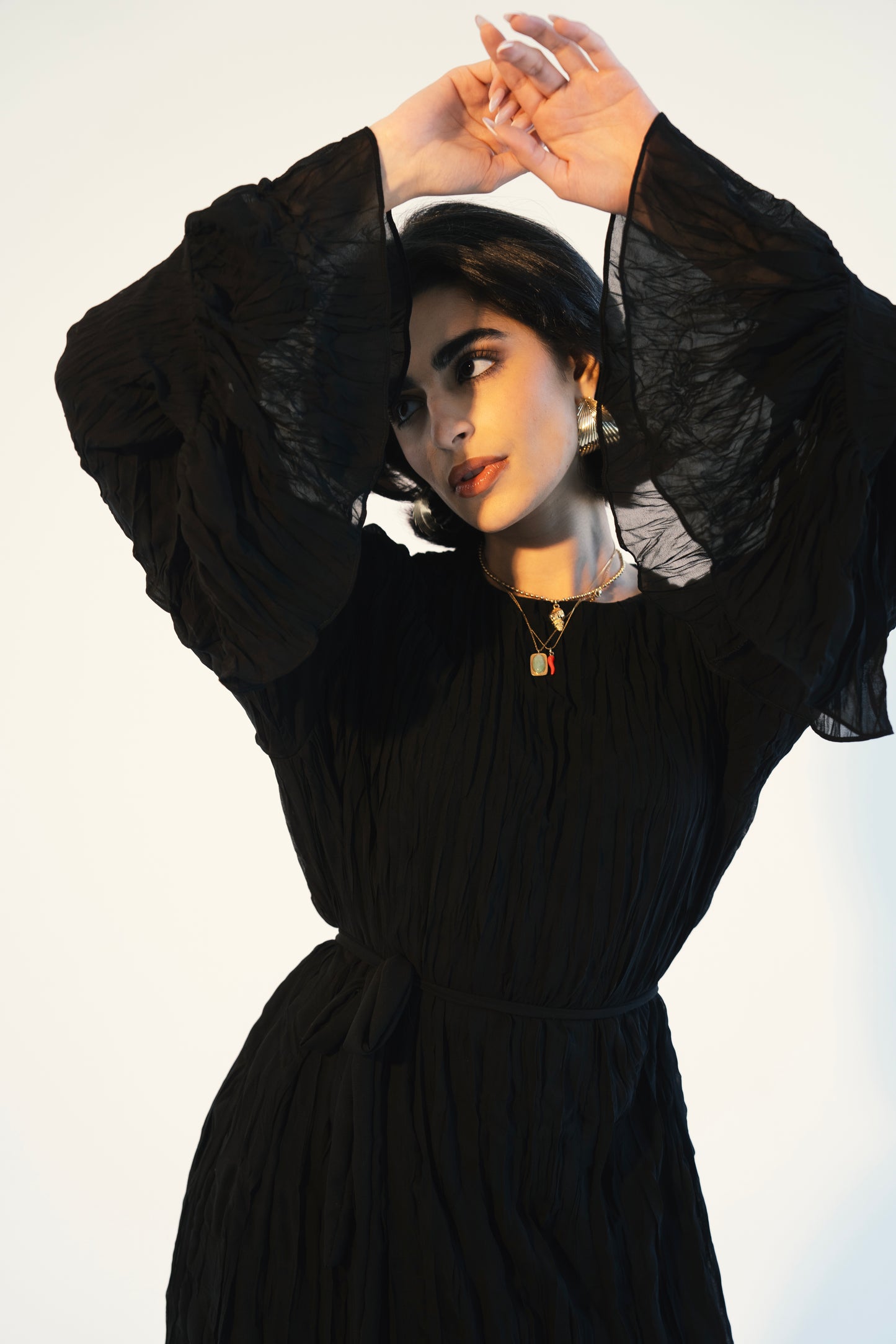 Sunshine Pleated Chiffon Dress in Black