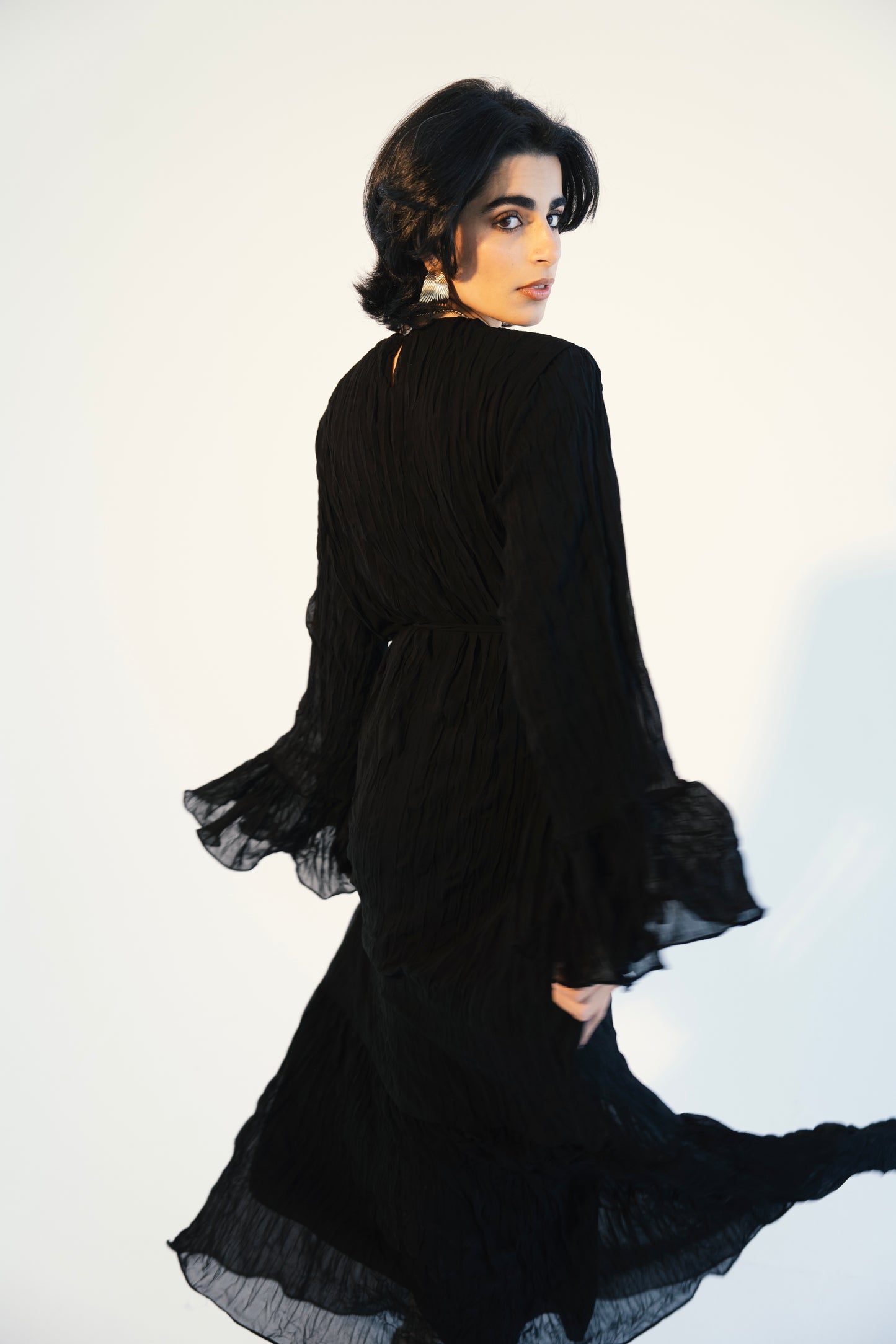 Sunshine Pleated Chiffon Dress in Black