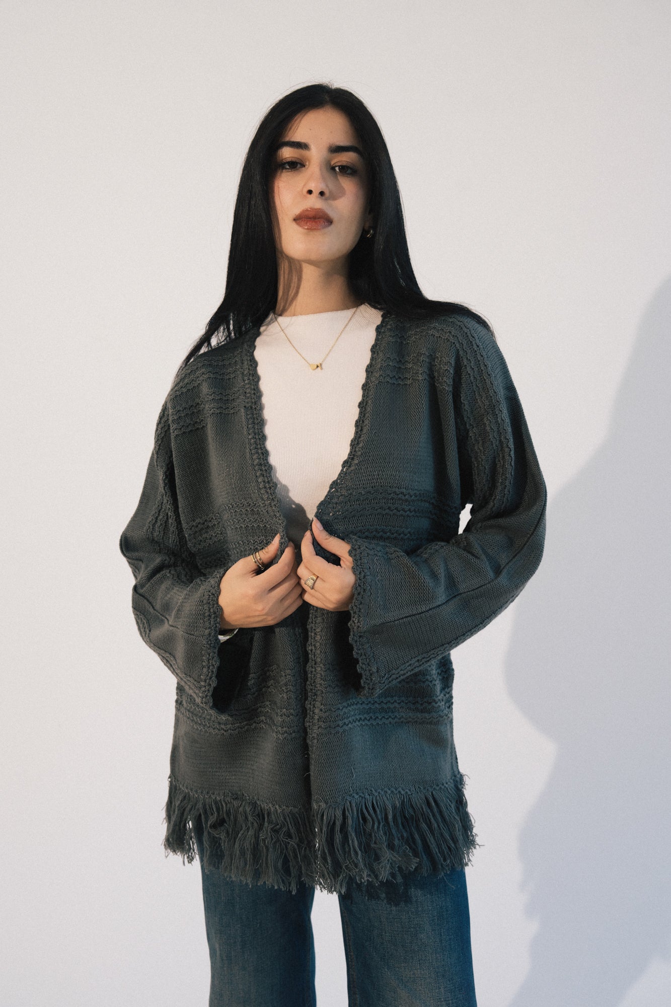 Fringes Knit Cardigan in Grey