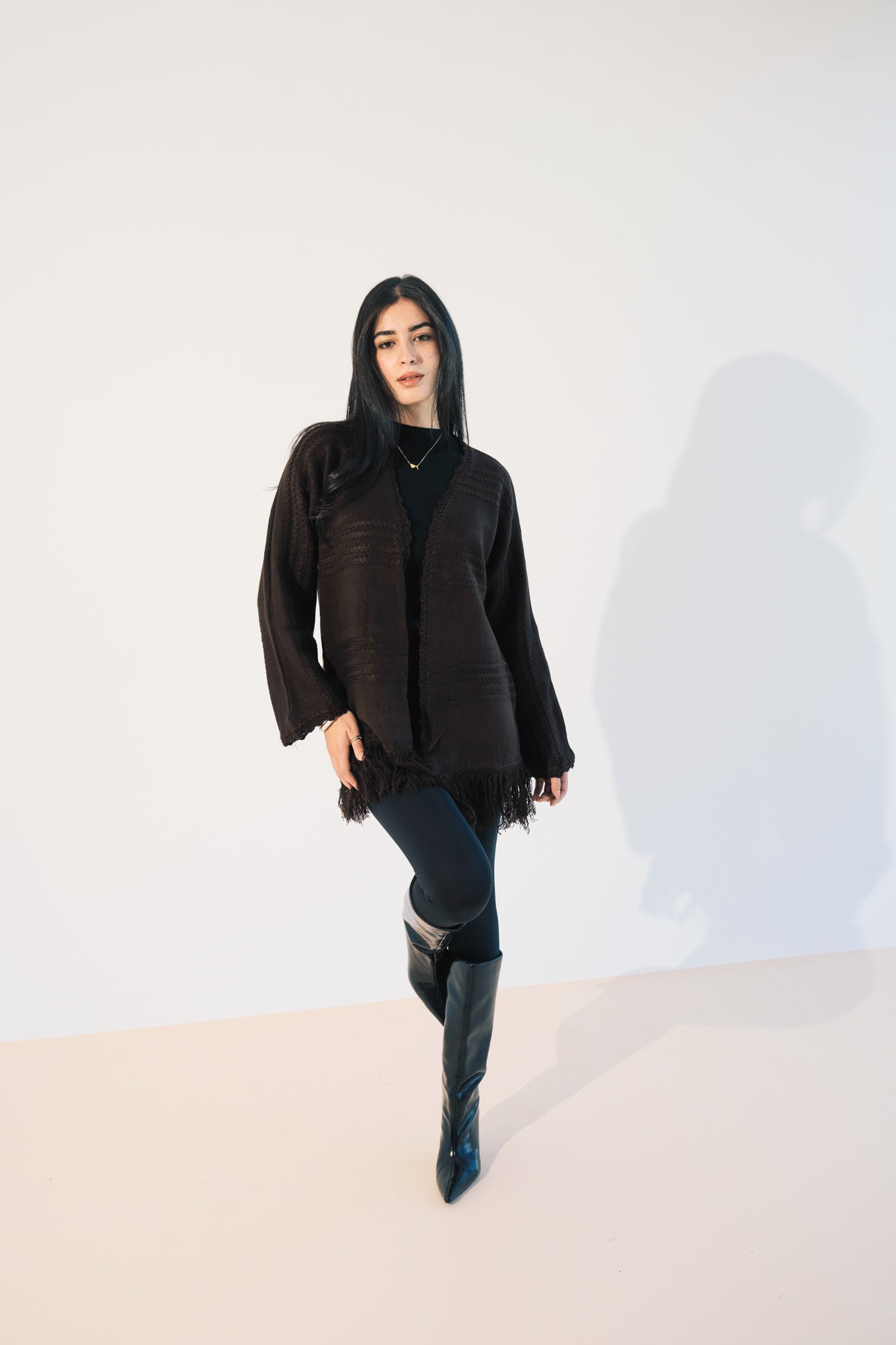 Fringes Knit Cardigan in Brown