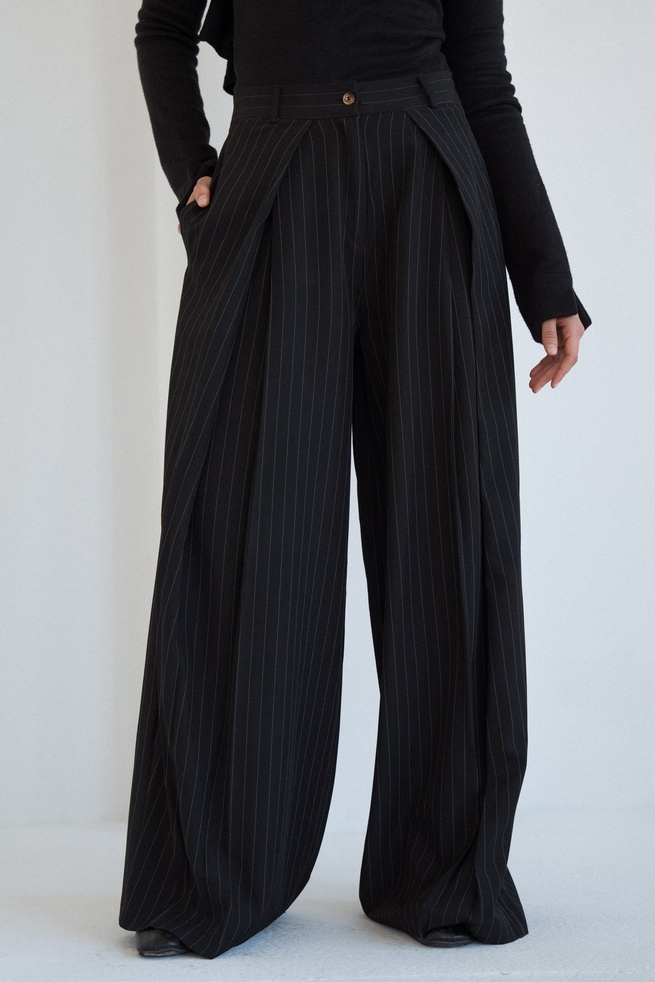 Tailored Stripe Trousers in Black