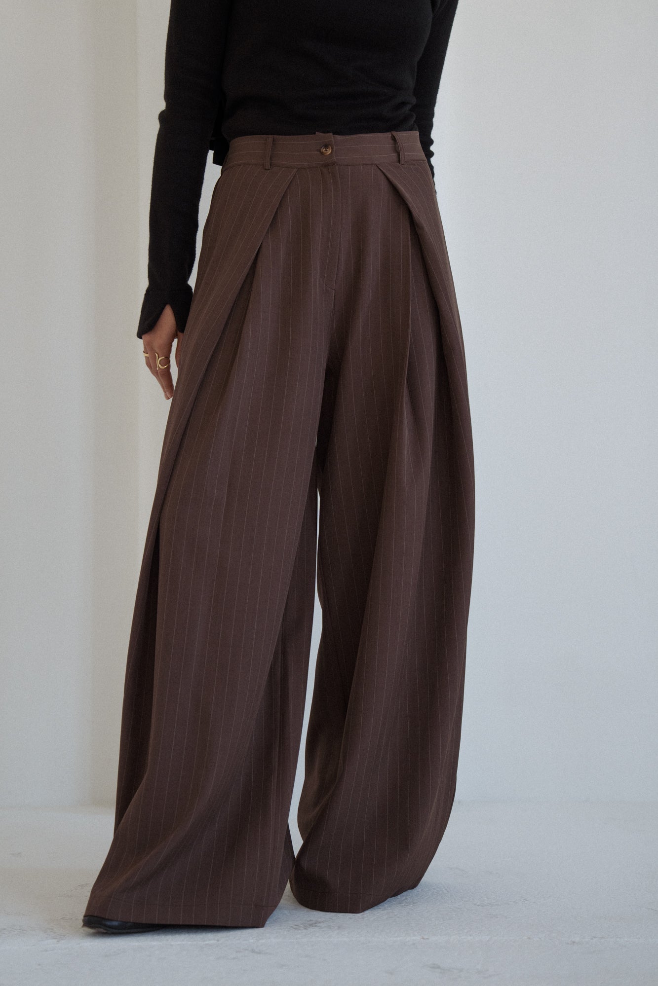 Tailored Stripe Trousers in Brown