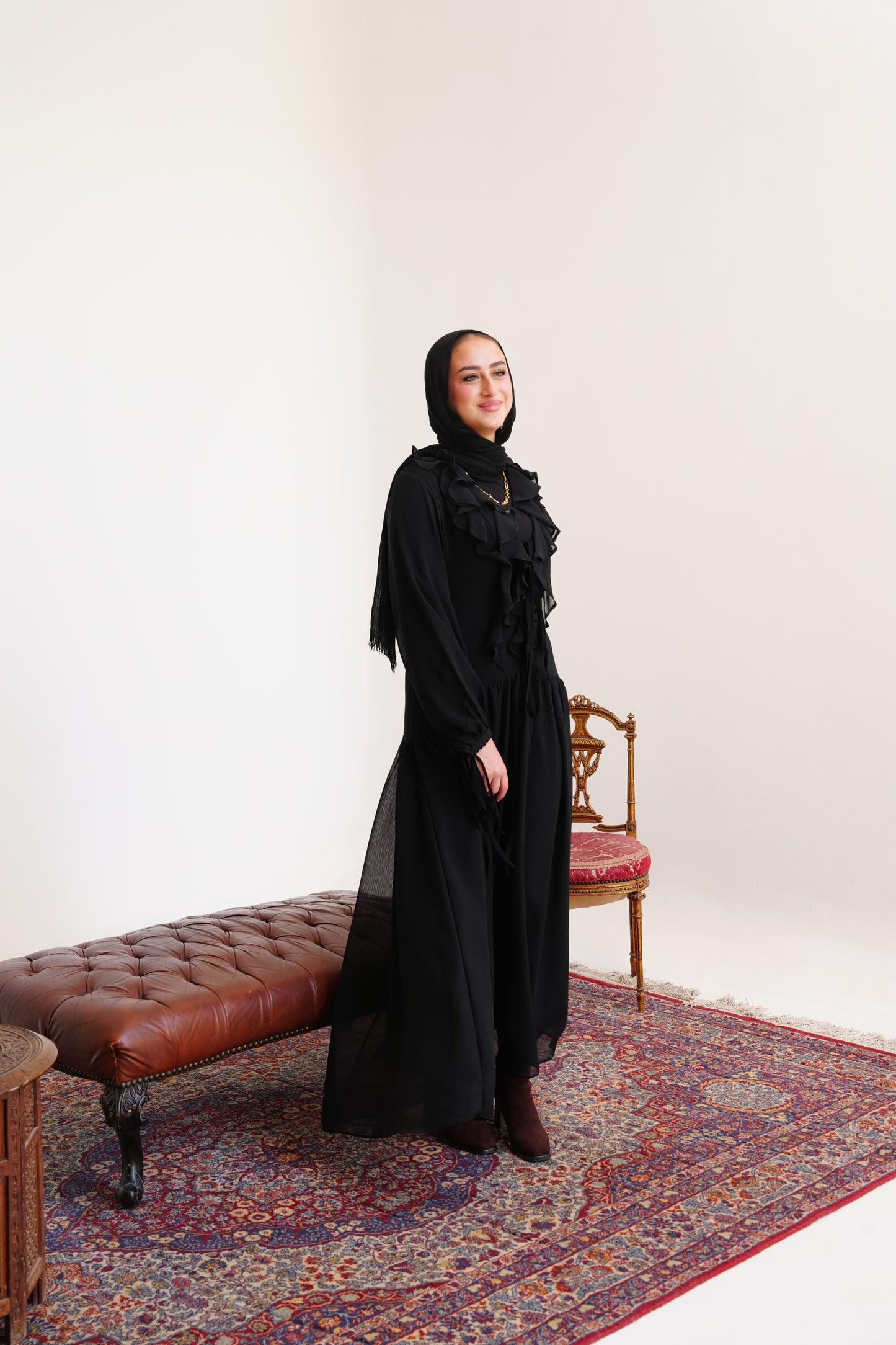 Ruffle Chiffon Dress in Black