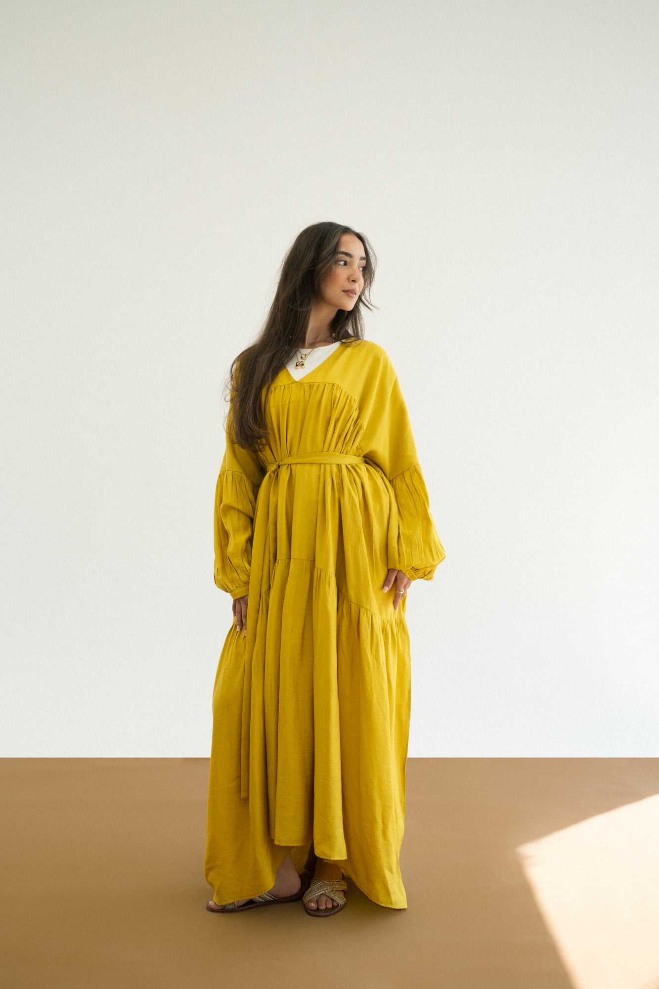 Flowy Dress in Cream Mustard