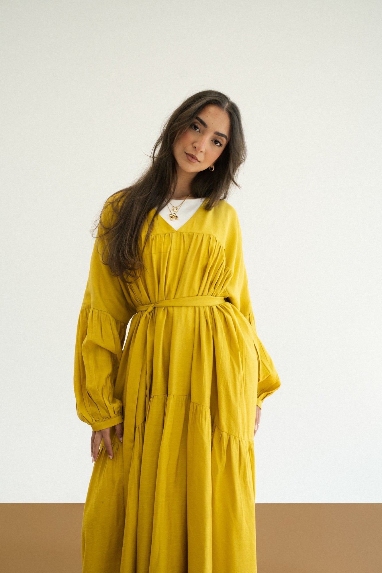 Flowy Dress in Cream Mustard