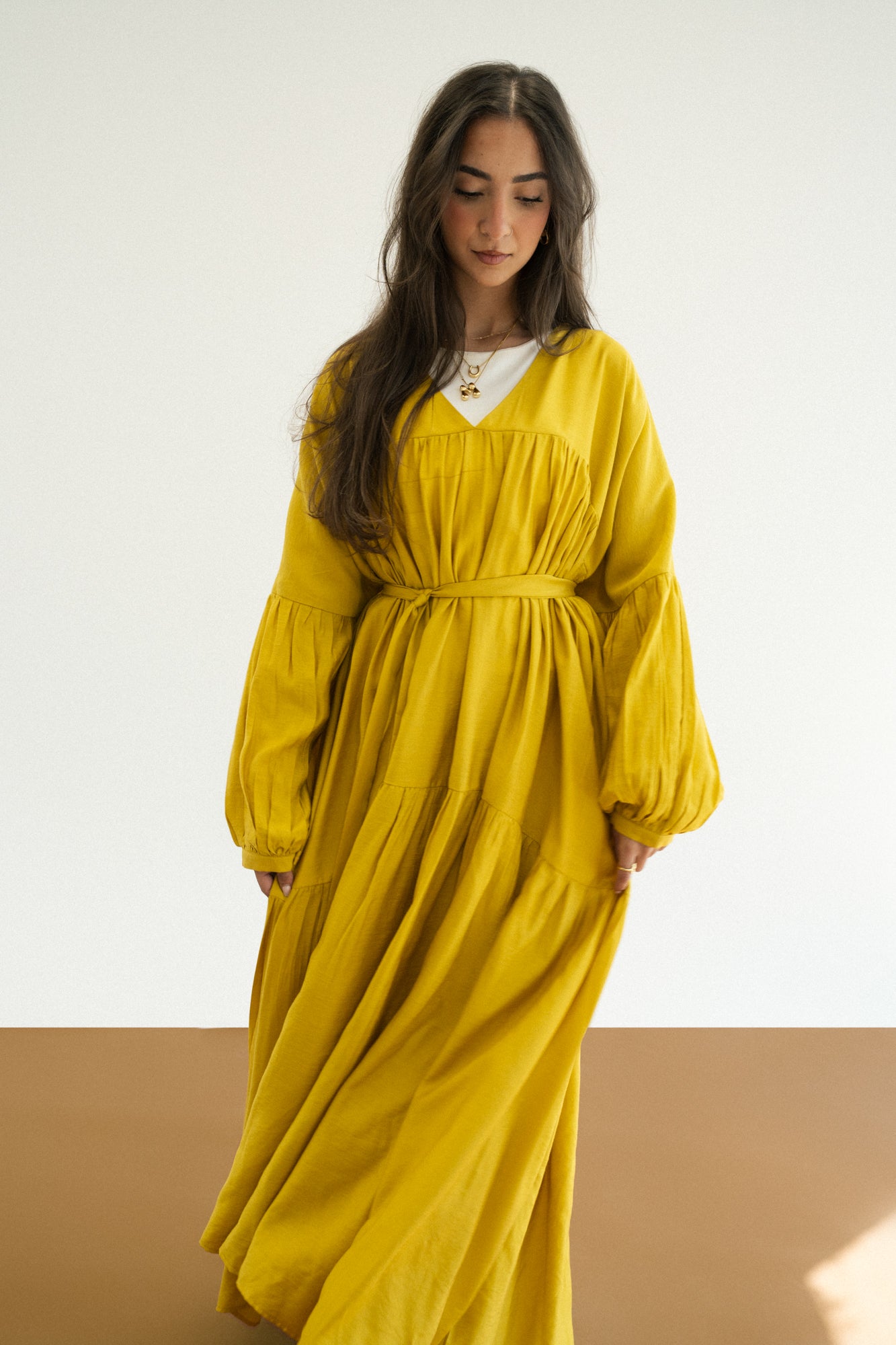 Flowy Dress in Cream Mustard